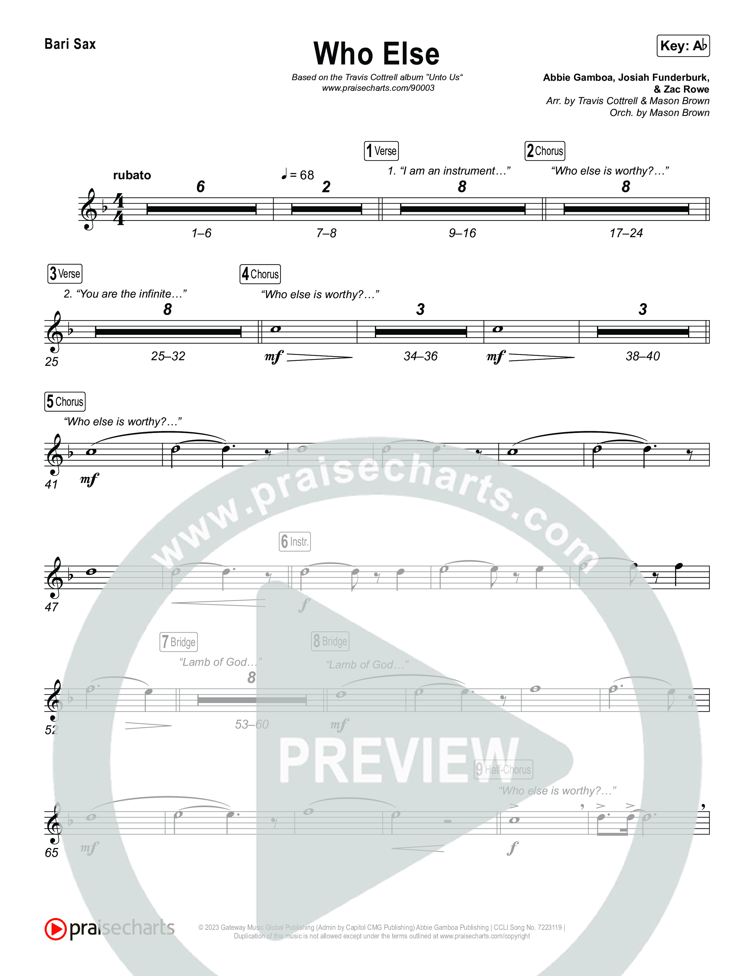 Who Else (Choral/SATB) Bari Sax (Brooke Voland / Arr. Travis Cottrell / Orch. Mason Brown)