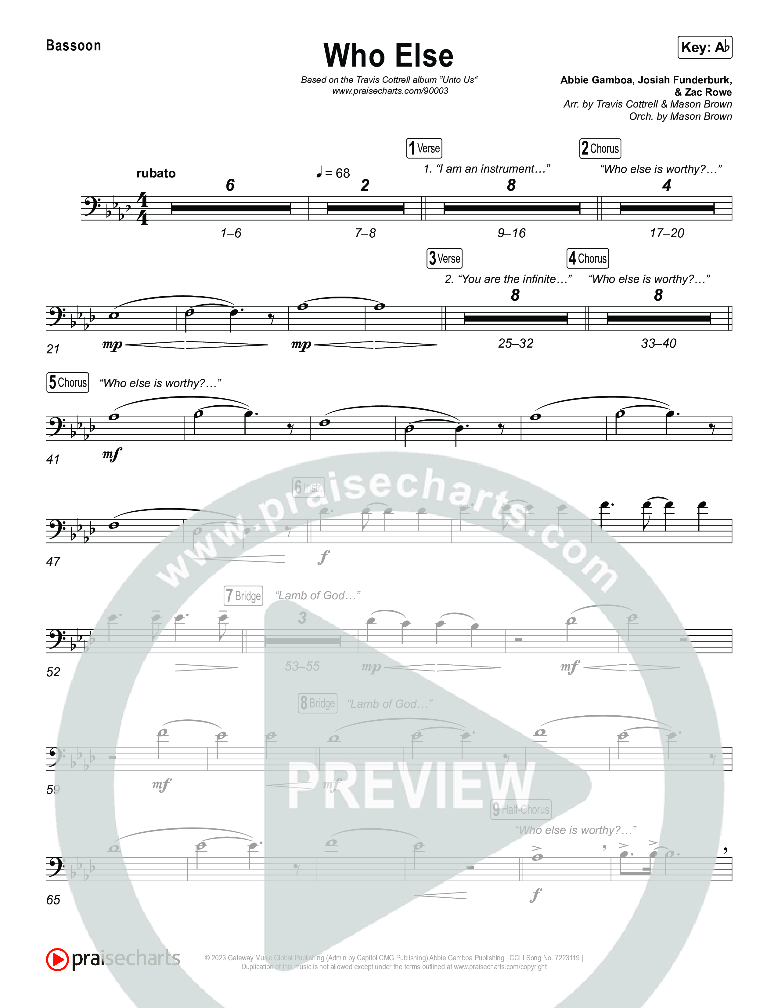 Who Else (Choral/SATB) Bassoon (Brooke Voland / Arr. Travis Cottrell / Orch. Mason Brown)