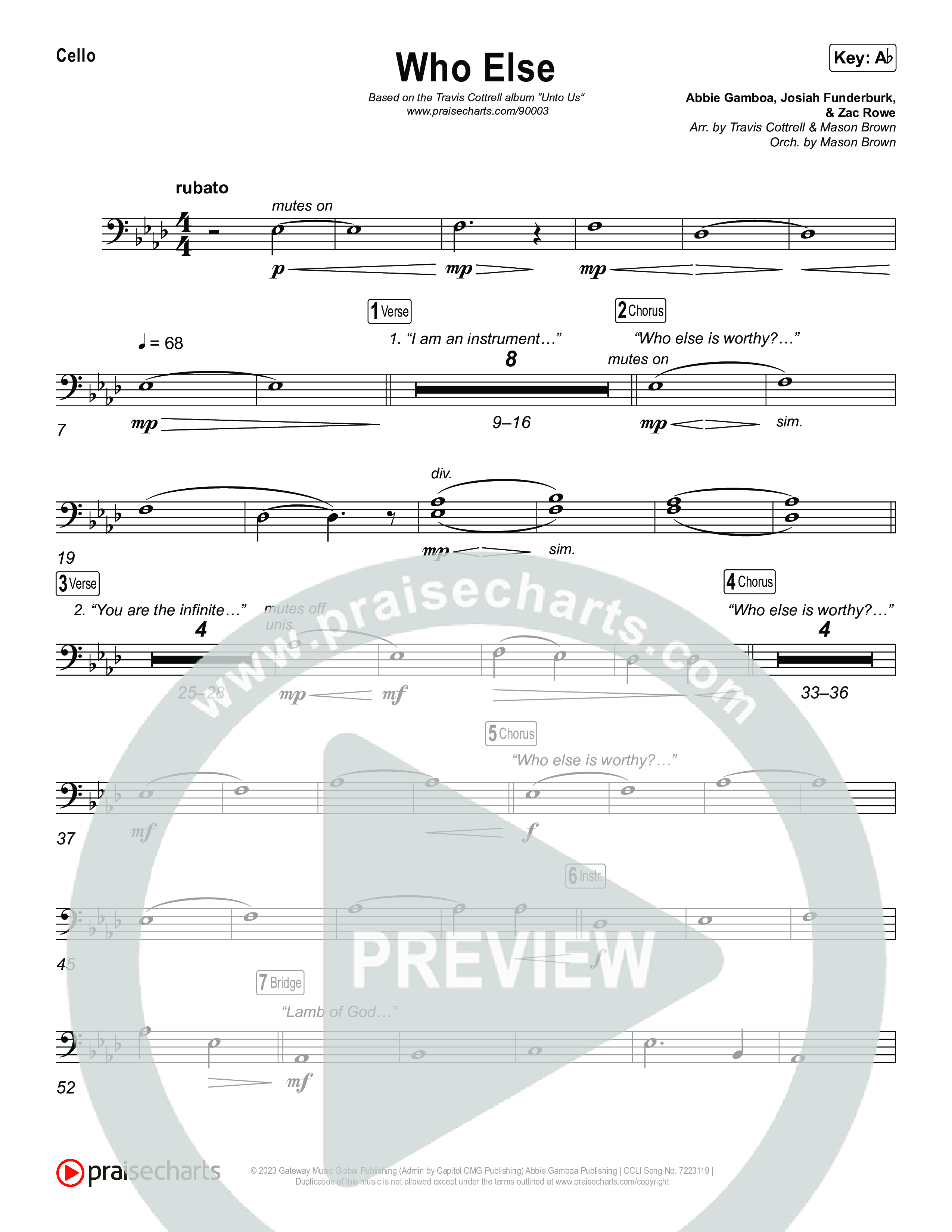 Who Else (Choral/SATB) Cello (Brooke Voland / Arr. Travis Cottrell / Orch. Mason Brown)
