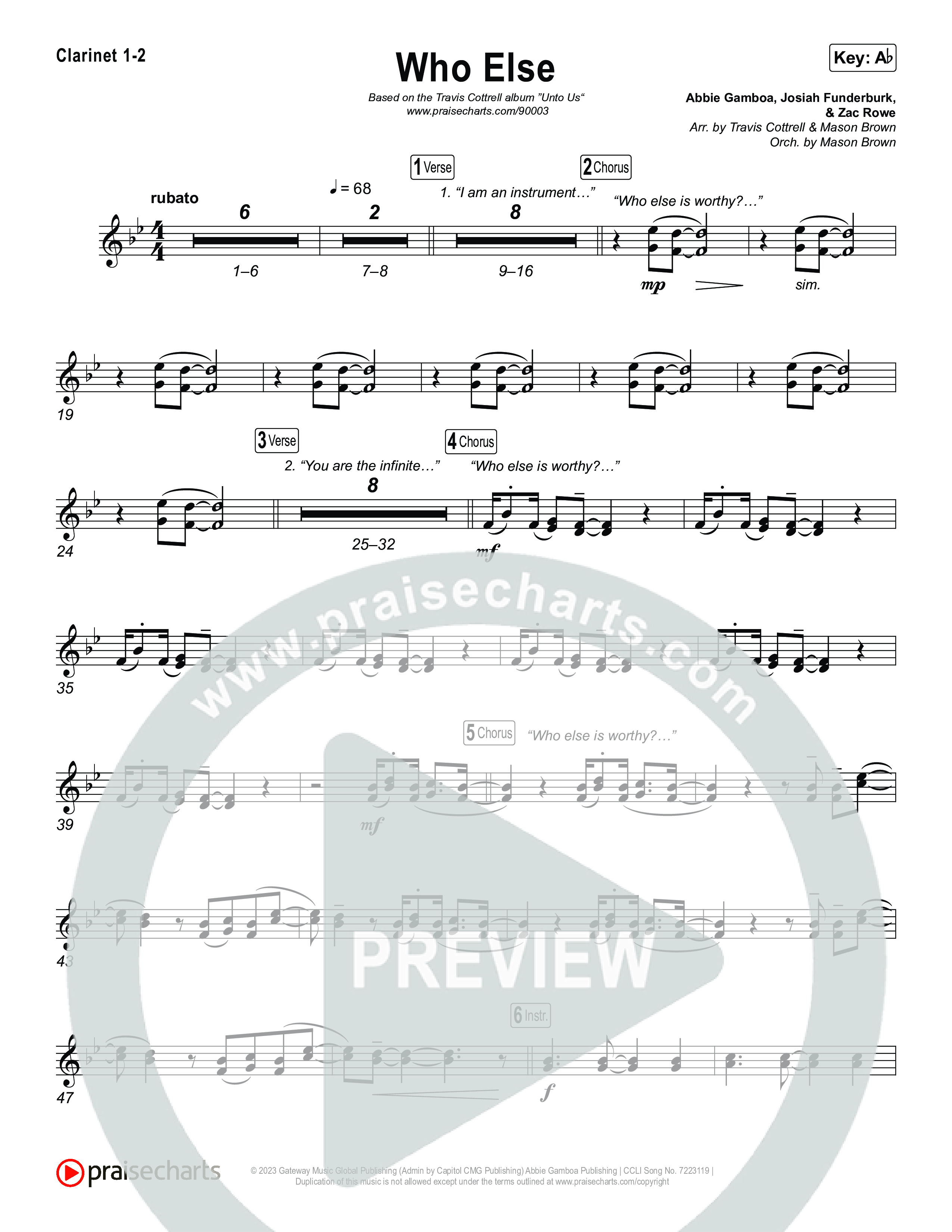 Who Else (Choral/SATB) Clarinet 1,2 (Brooke Voland / Arr. Travis Cottrell / Orch. Mason Brown)