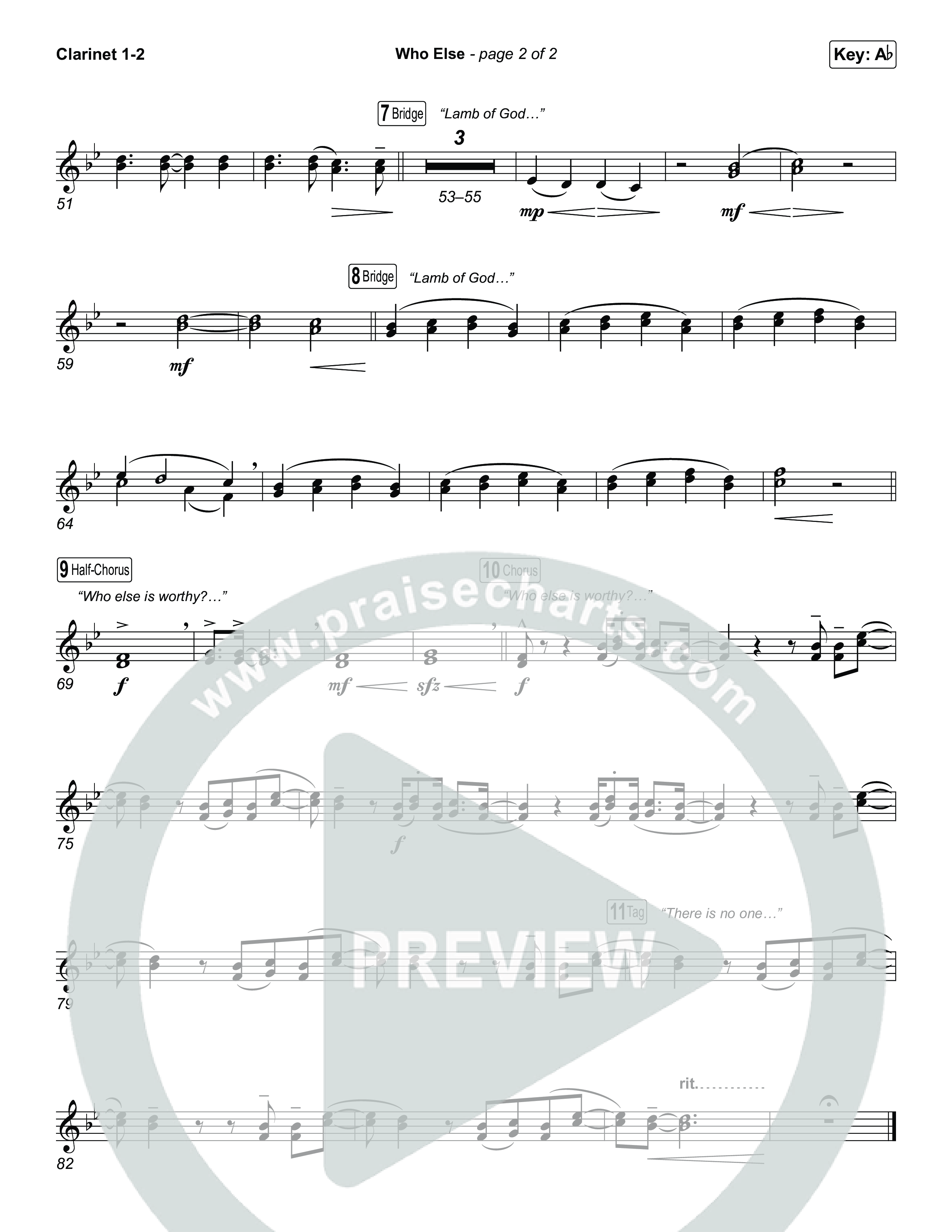 Who Else (Choral/SATB) Clarinet 1,2 (Brooke Voland / Arr. Travis Cottrell / Orch. Mason Brown)