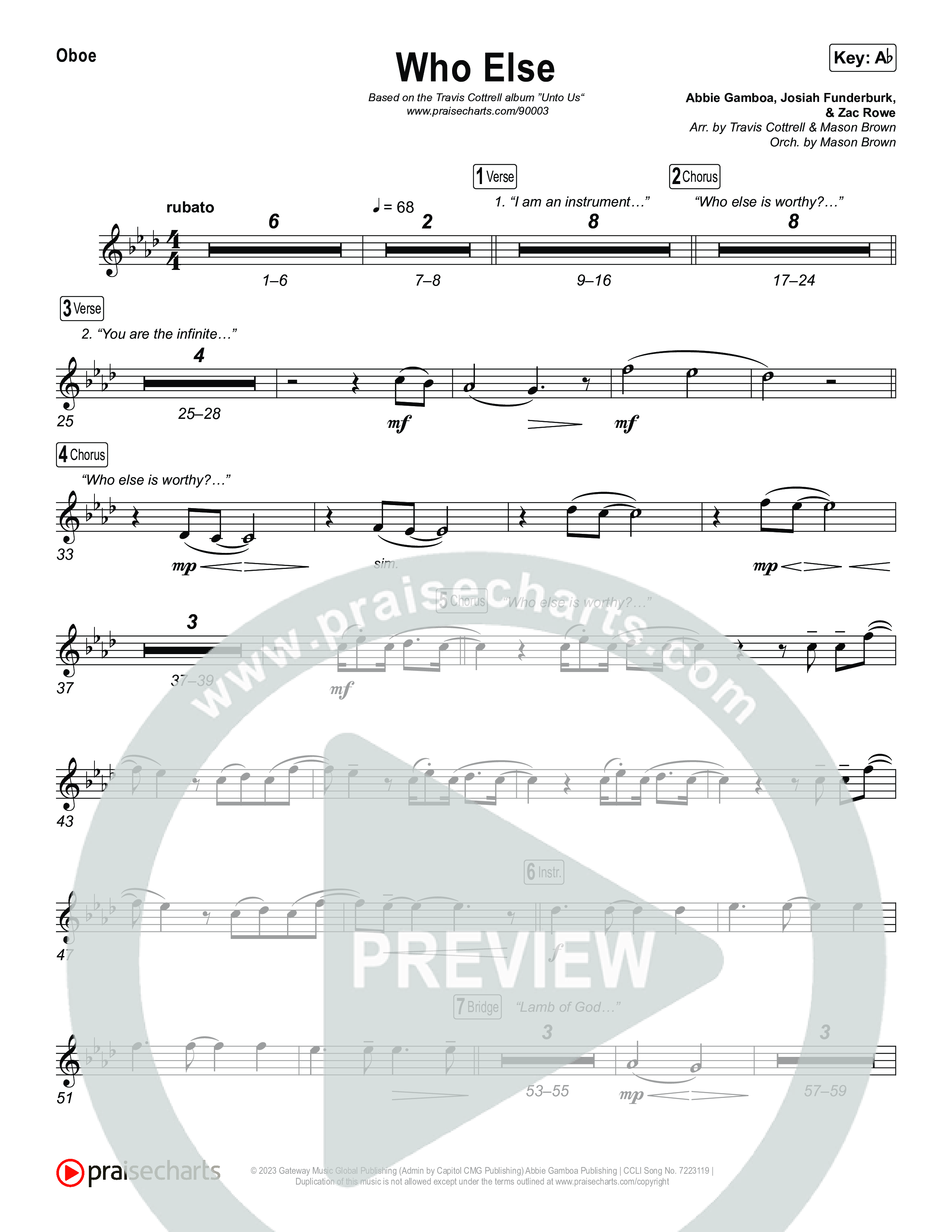 Who Else (Choral/SATB) Oboe (Brooke Voland / Arr. Travis Cottrell / Orch. Mason Brown)