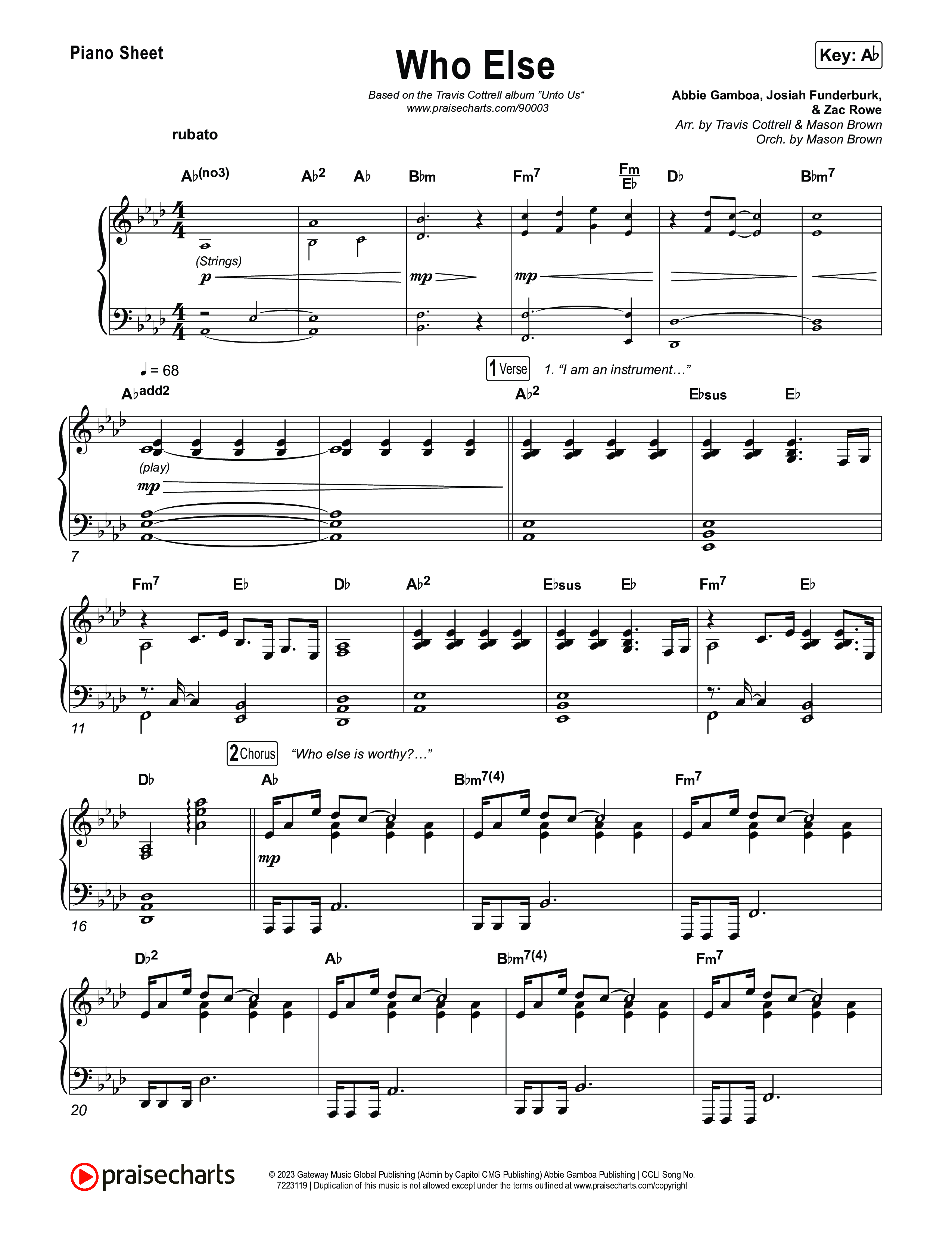 Who Else (Choral/SATB) Piano Sheet (Brooke Voland / Arr. Travis Cottrell / Orch. Mason Brown)