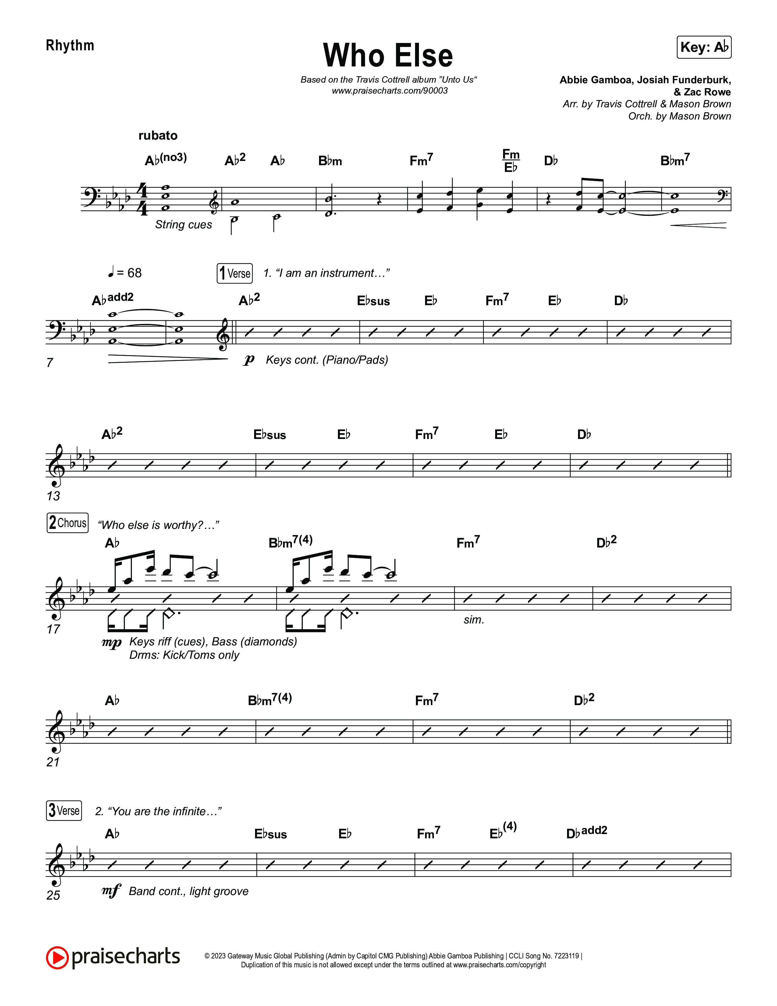 Who Else (Choral/SATB) Rhythm Chart (Brooke Voland / Arr. Travis Cottrell / Orch. Mason Brown)