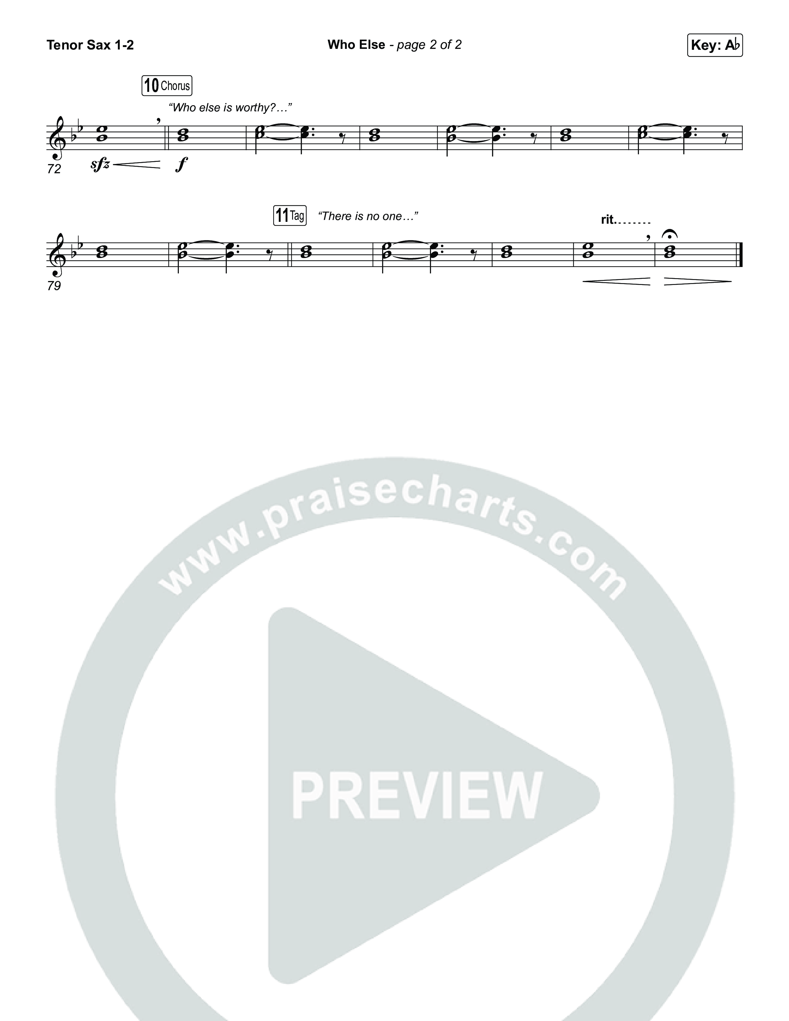 Who Else (Choral/SATB) Tenor Sax 1,2 (Brooke Voland / Arr. Travis Cottrell / Orch. Mason Brown)