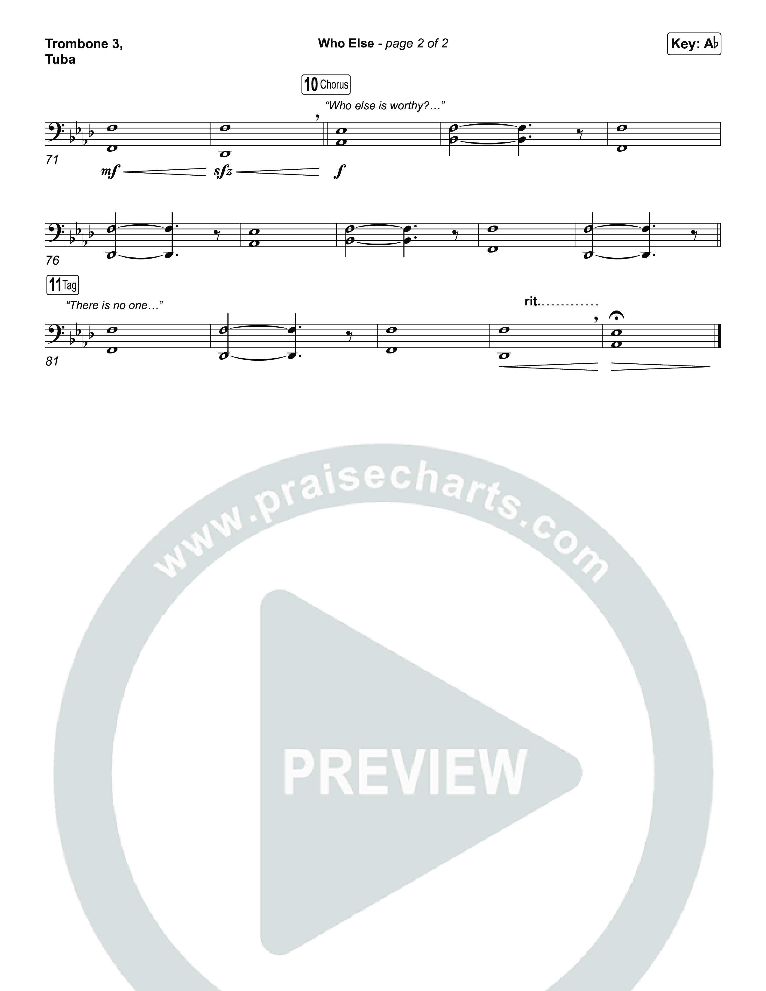 Who Else (Choral/SATB) Trombone 3/Tuba (Brooke Voland / Arr. Travis Cottrell / Orch. Mason Brown)