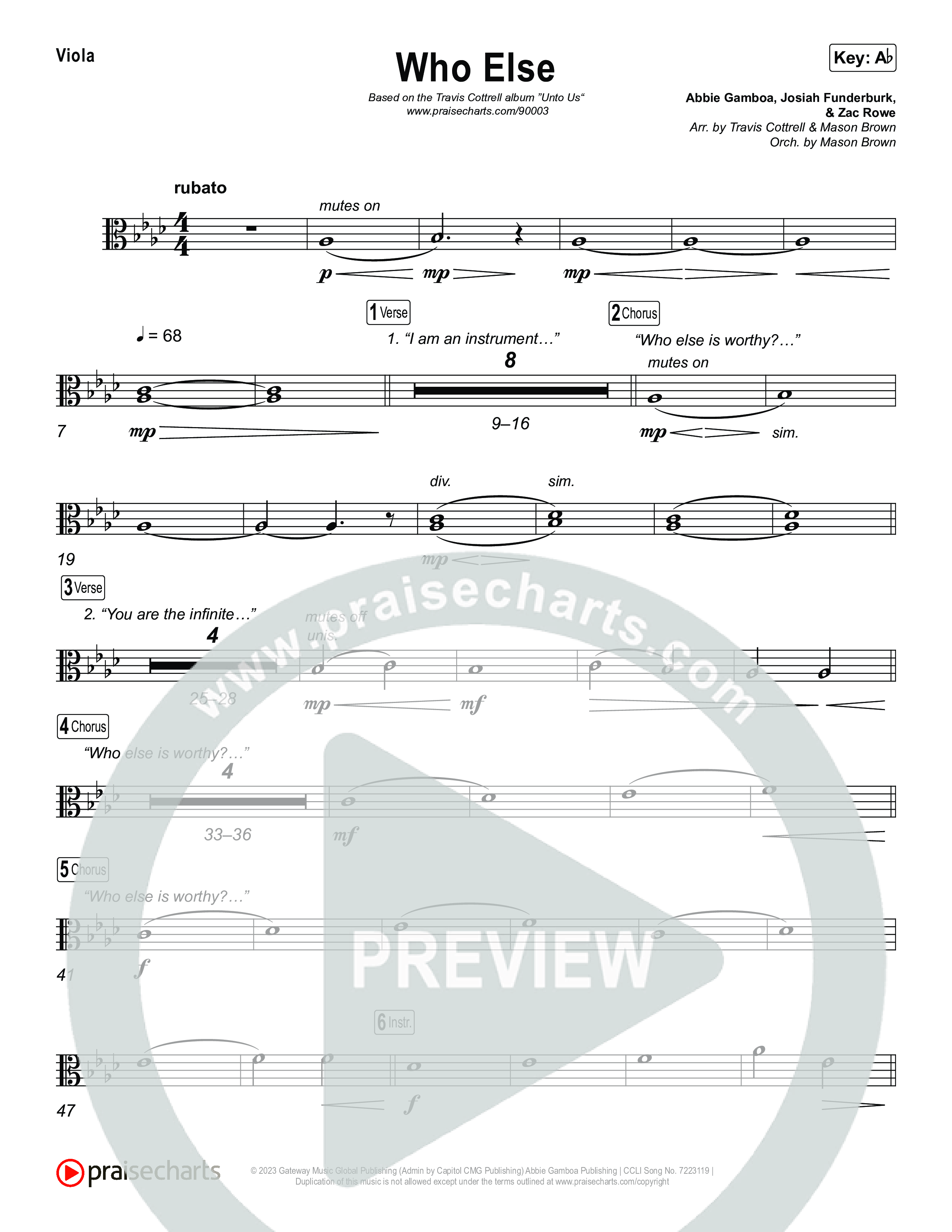 Who Else (Choral/SATB) Viola (Brooke Voland / Arr. Travis Cottrell / Orch. Mason Brown)
