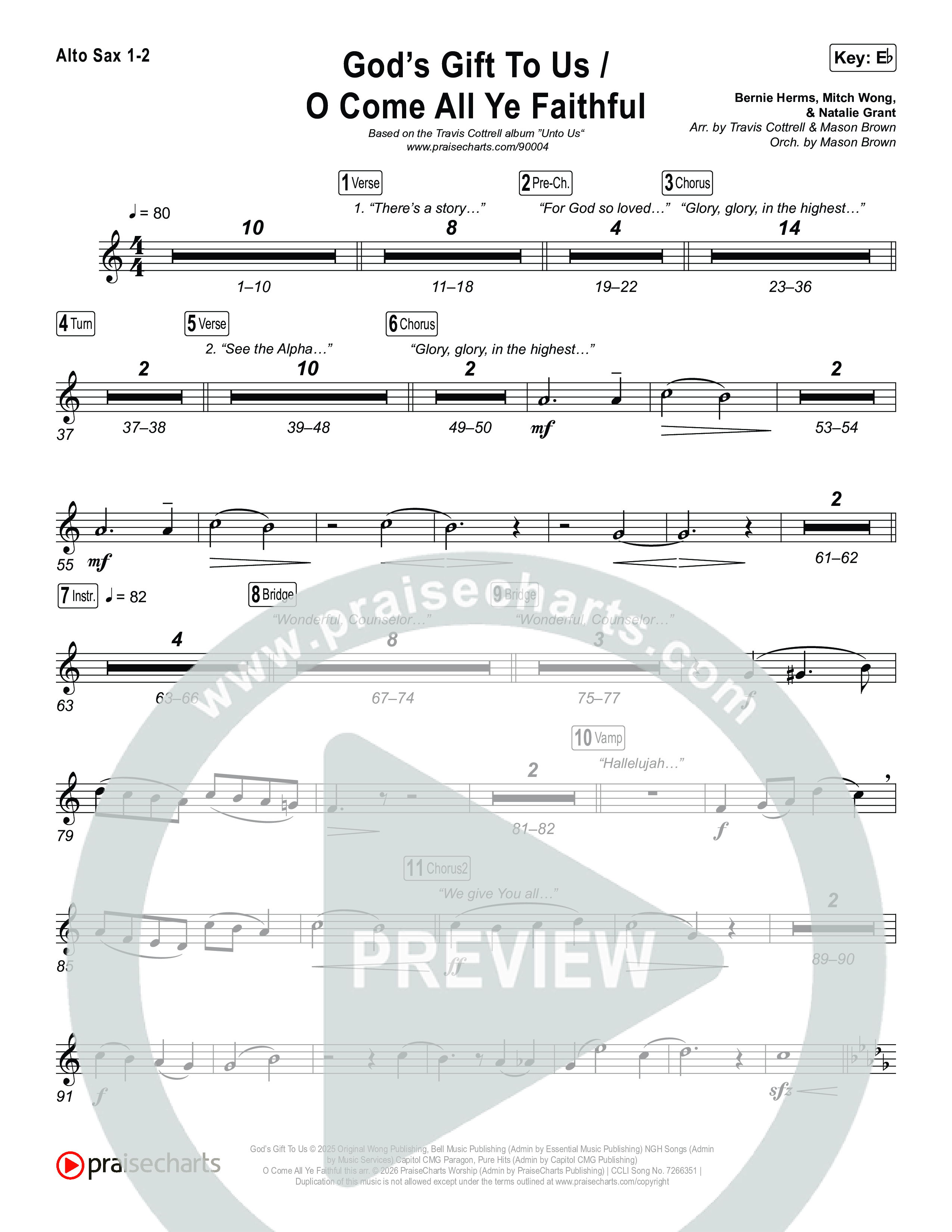 God's Gift To Us / O Come&nbsp;All Ye Faithful (Choral/SATB) Alto Sax 1,2 (Cheryl Stark / Arr. Travis Cottrell / Orch. Mason Brown)