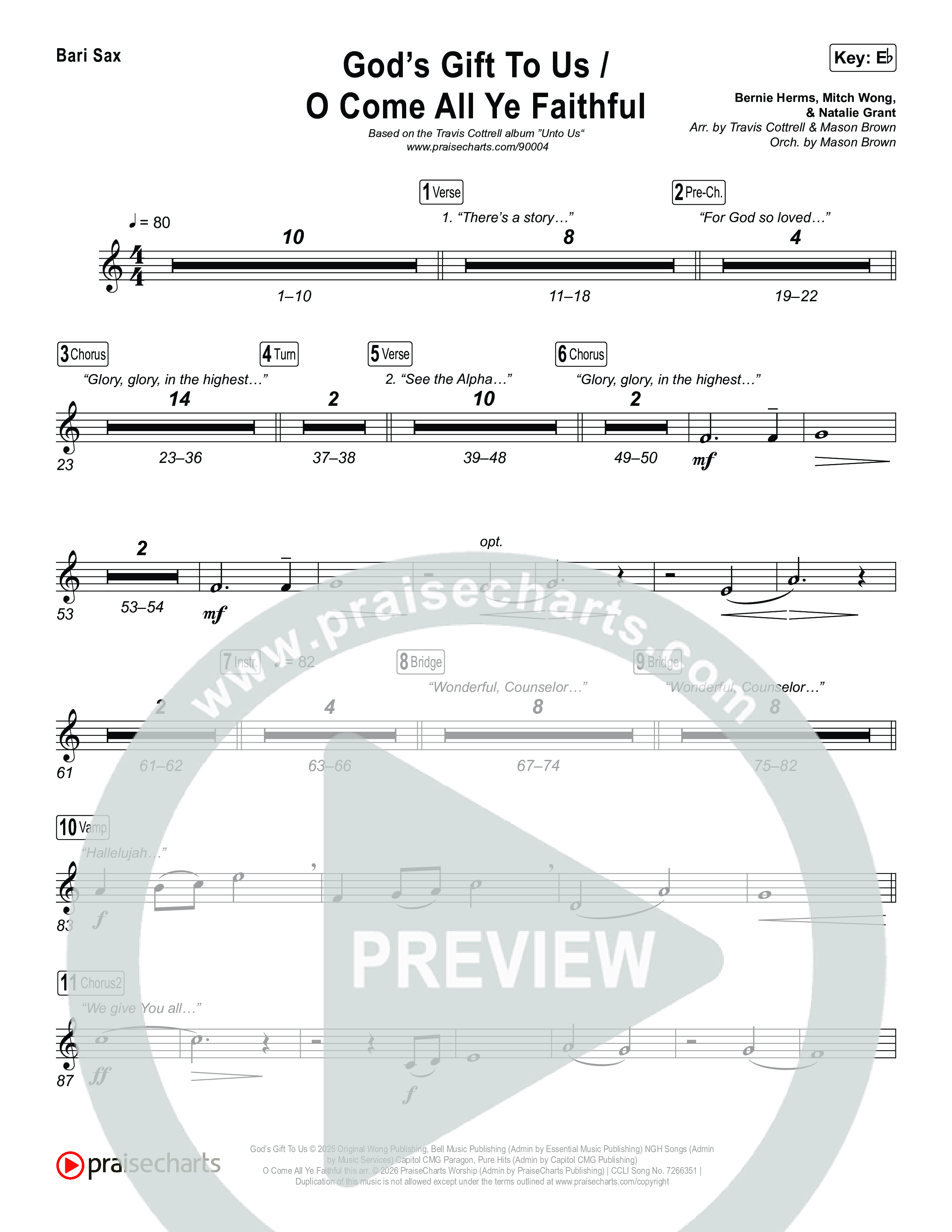 God's Gift To Us / O Come&nbsp;All Ye Faithful (Choral/SATB) Bari Sax (Cheryl Stark / Arr. Travis Cottrell / Orch. Mason Brown)