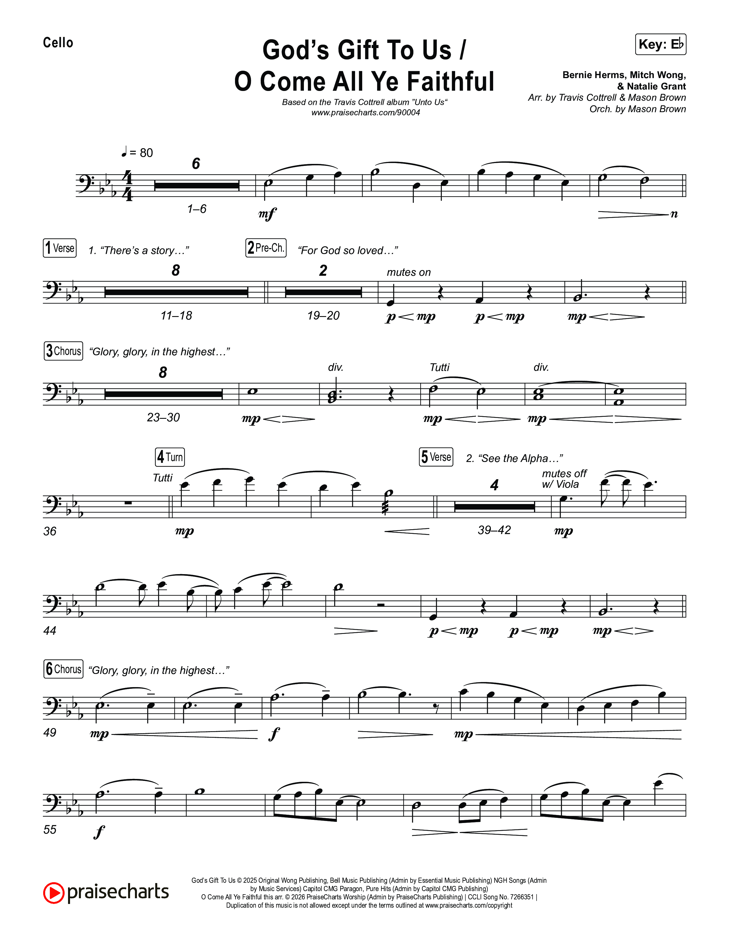 God's Gift To Us / O Come&nbsp;All Ye Faithful (Choral/SATB) Cello (Cheryl Stark / Arr. Travis Cottrell / Orch. Mason Brown)