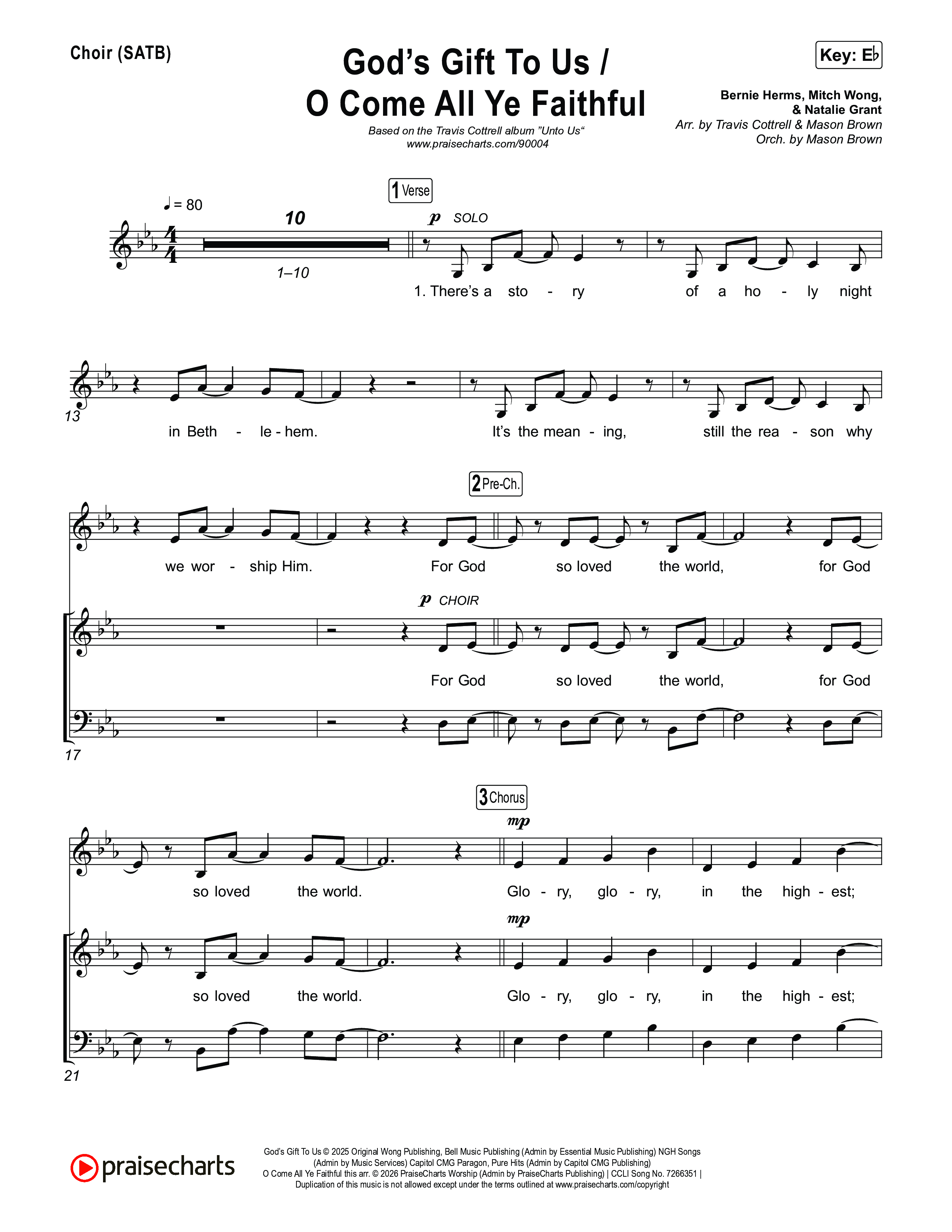 God's Gift To Us / O Come&nbsp;All Ye Faithful (Choral/SATB) Choir Sheet (SATB) (Cheryl Stark / Arr. Travis Cottrell / Orch. Mason Brown)