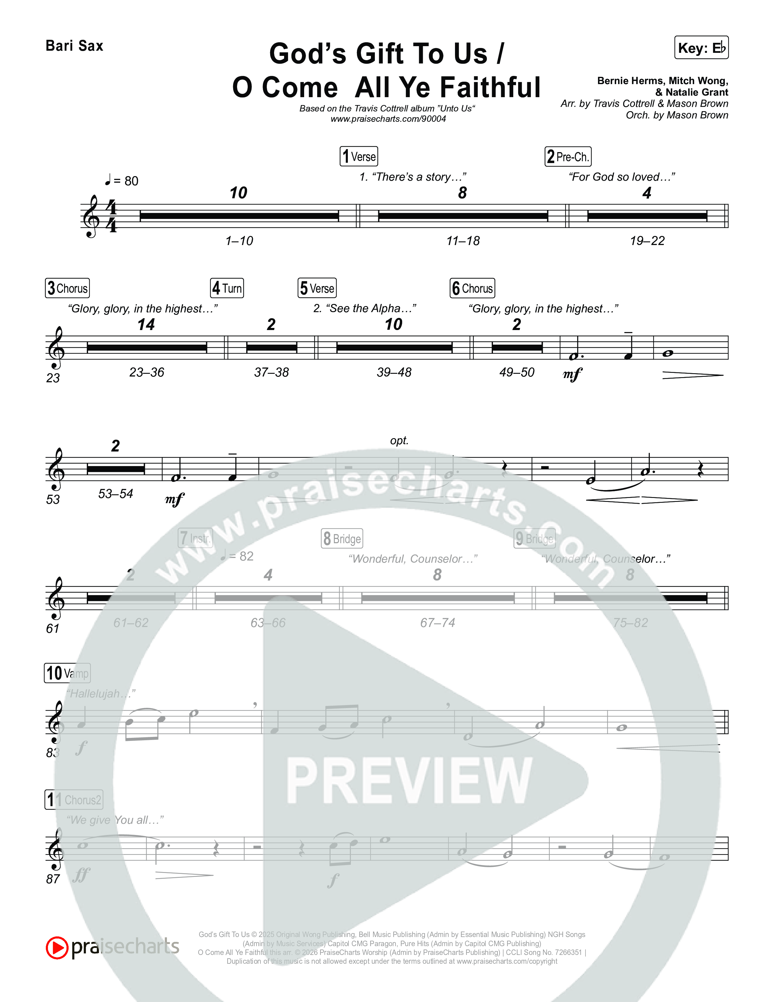God's Gift To Us / O Come All Ye Faithful (Choral/SATB) Bari Sax (Cheryl Stark / Arr. Travis Cottrell / Orch. Mason Brown)