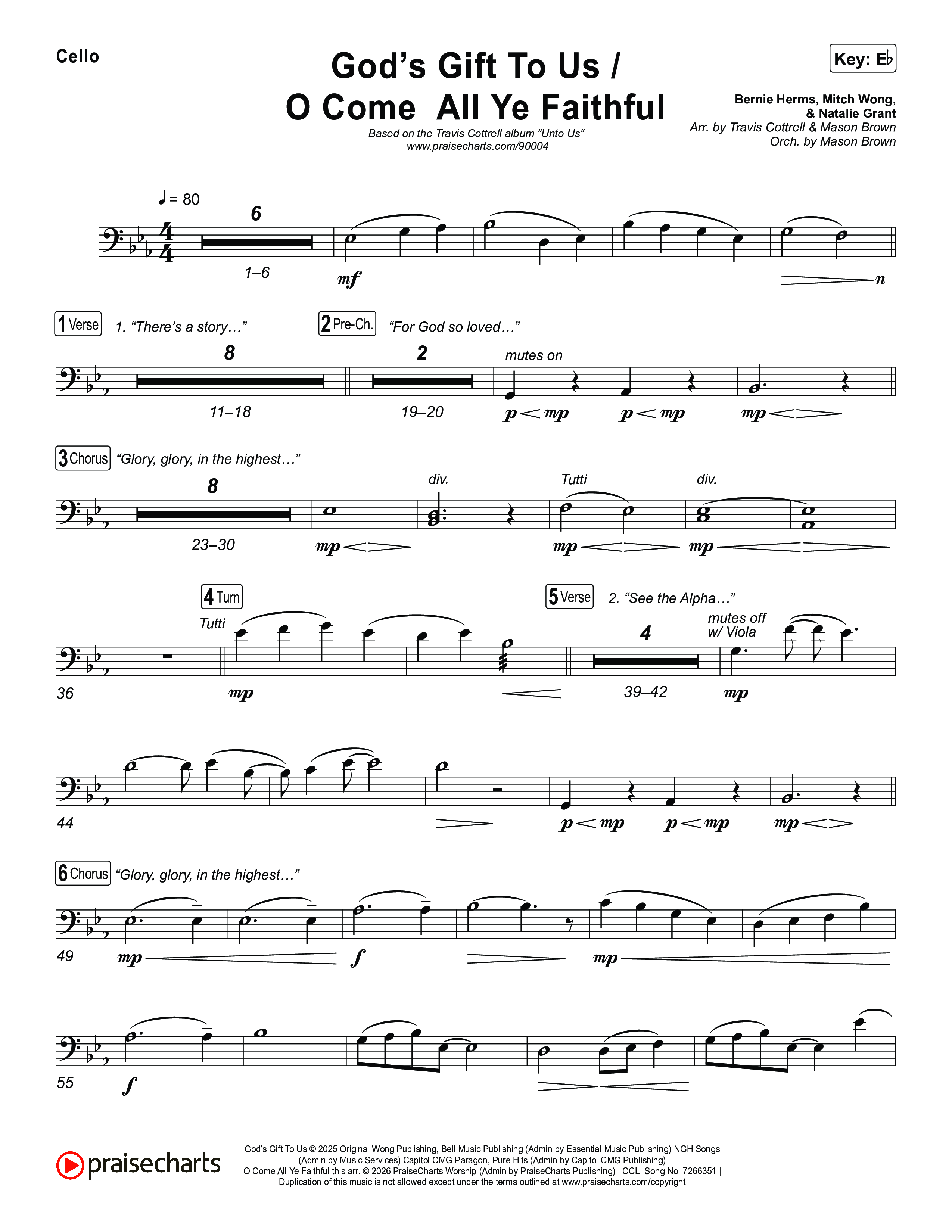 God's Gift To Us / O Come&nbsp;All Ye Faithful (Choral/SATB) Cello (Cheryl Stark / Arr. Travis Cottrell / Orch. Mason Brown)