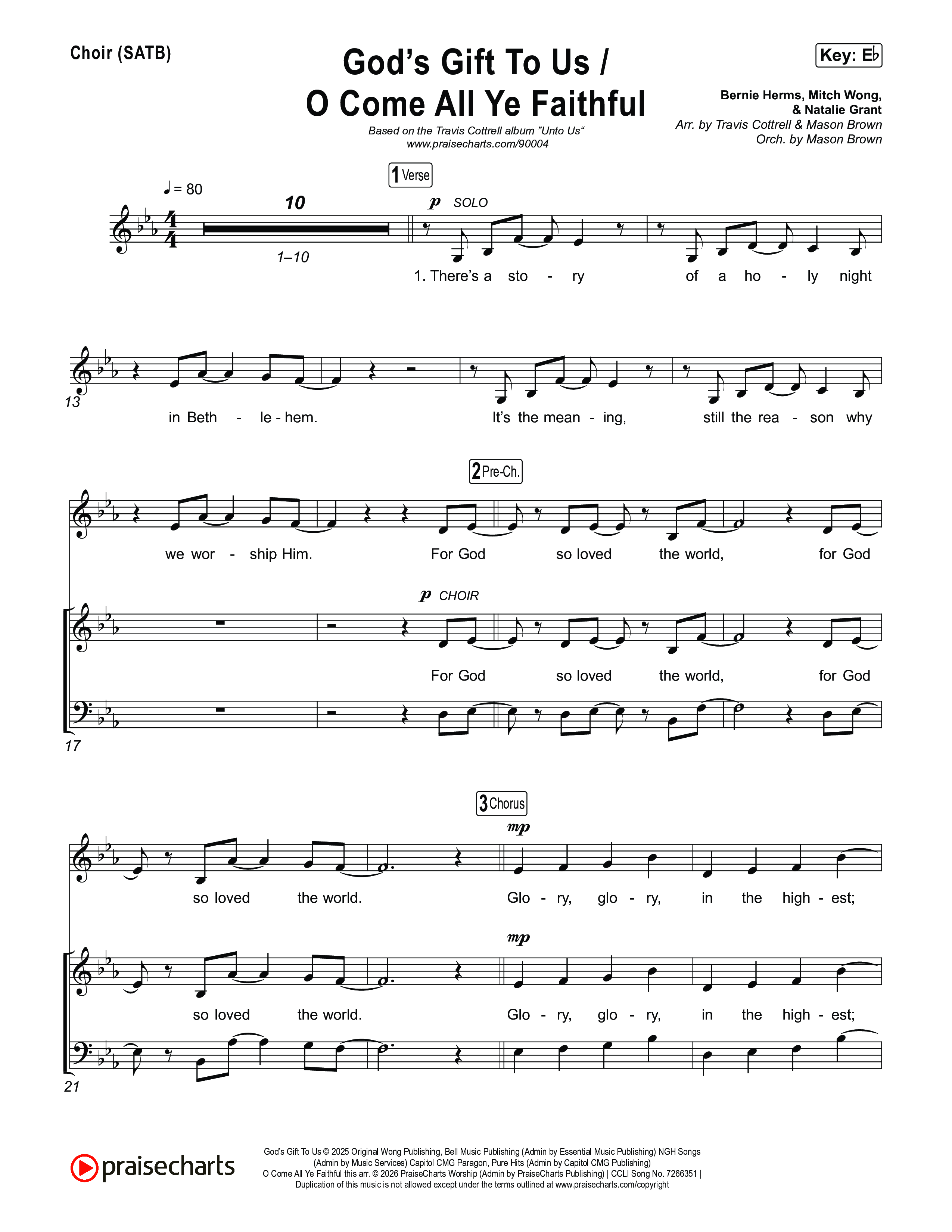 God's Gift To Us / O Come&nbsp;All Ye Faithful (Choral/SATB) Choir Sheet (SATB) (Cheryl Stark / Arr. Travis Cottrell / Orch. Mason Brown)
