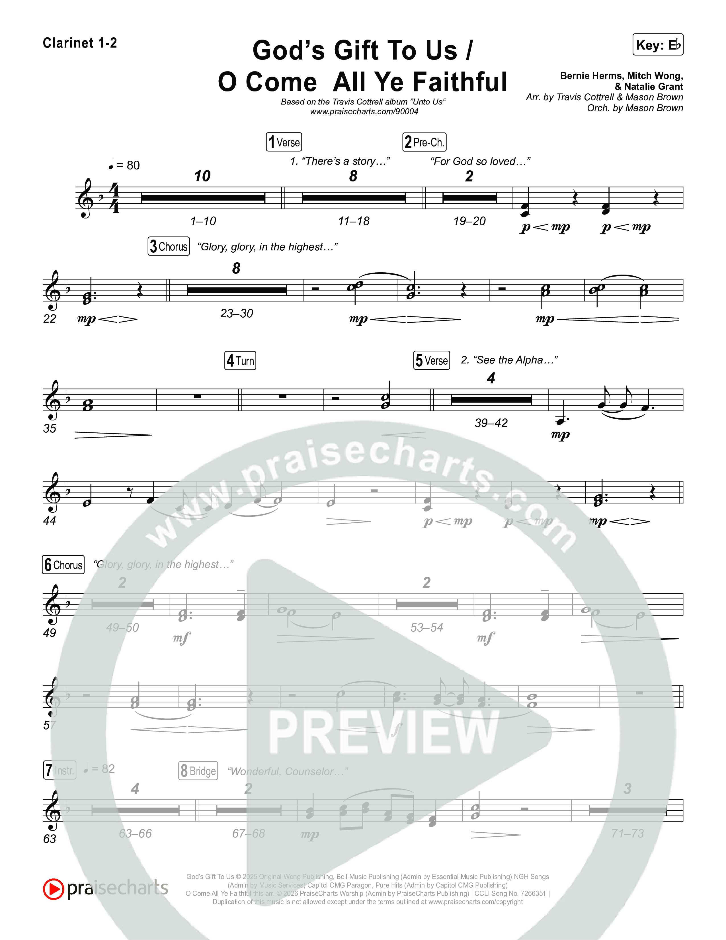 God's Gift To Us / O Come All Ye Faithful (Choral/SATB) Clarinet 1,2 (Cheryl Stark / Arr. Travis Cottrell / Orch. Mason Brown)