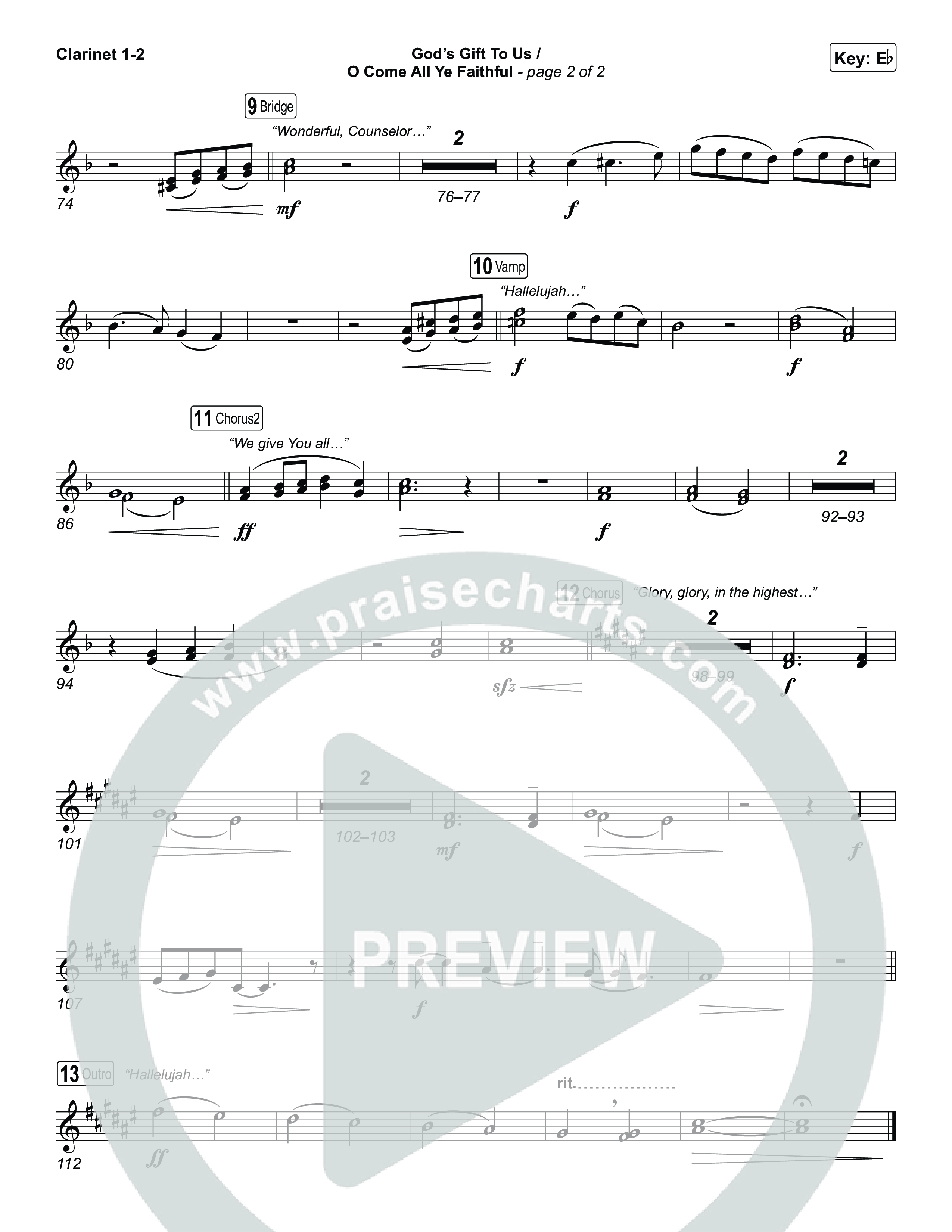 God's Gift To Us / O Come All Ye Faithful (Choral/SATB) Clarinet 1,2 (Cheryl Stark / Arr. Travis Cottrell / Orch. Mason Brown)