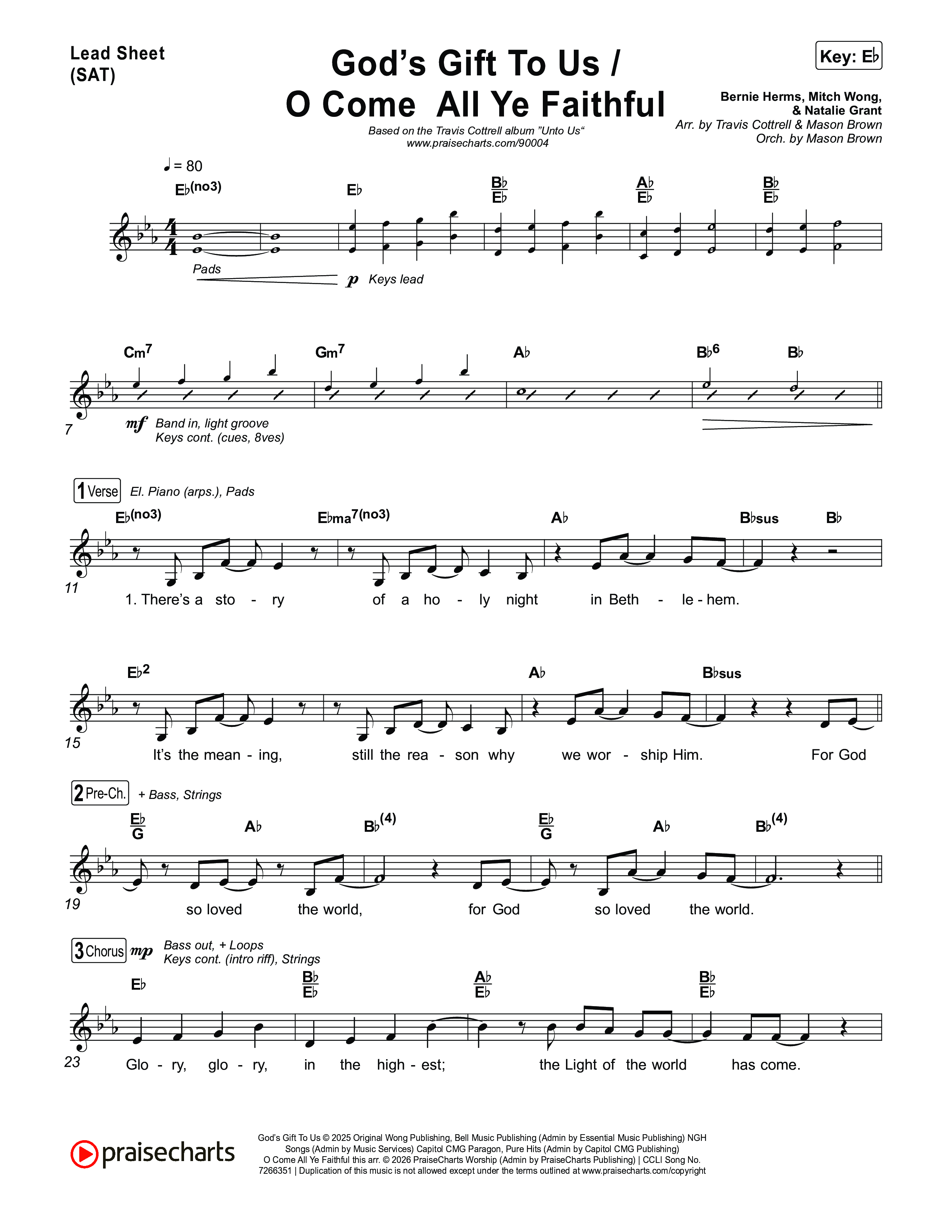 God's Gift To Us / O Come All Ye Faithful (Choral/SATB) Lead Sheet (SAT) (Cheryl Stark / Arr. Travis Cottrell / Orch. Mason Brown)