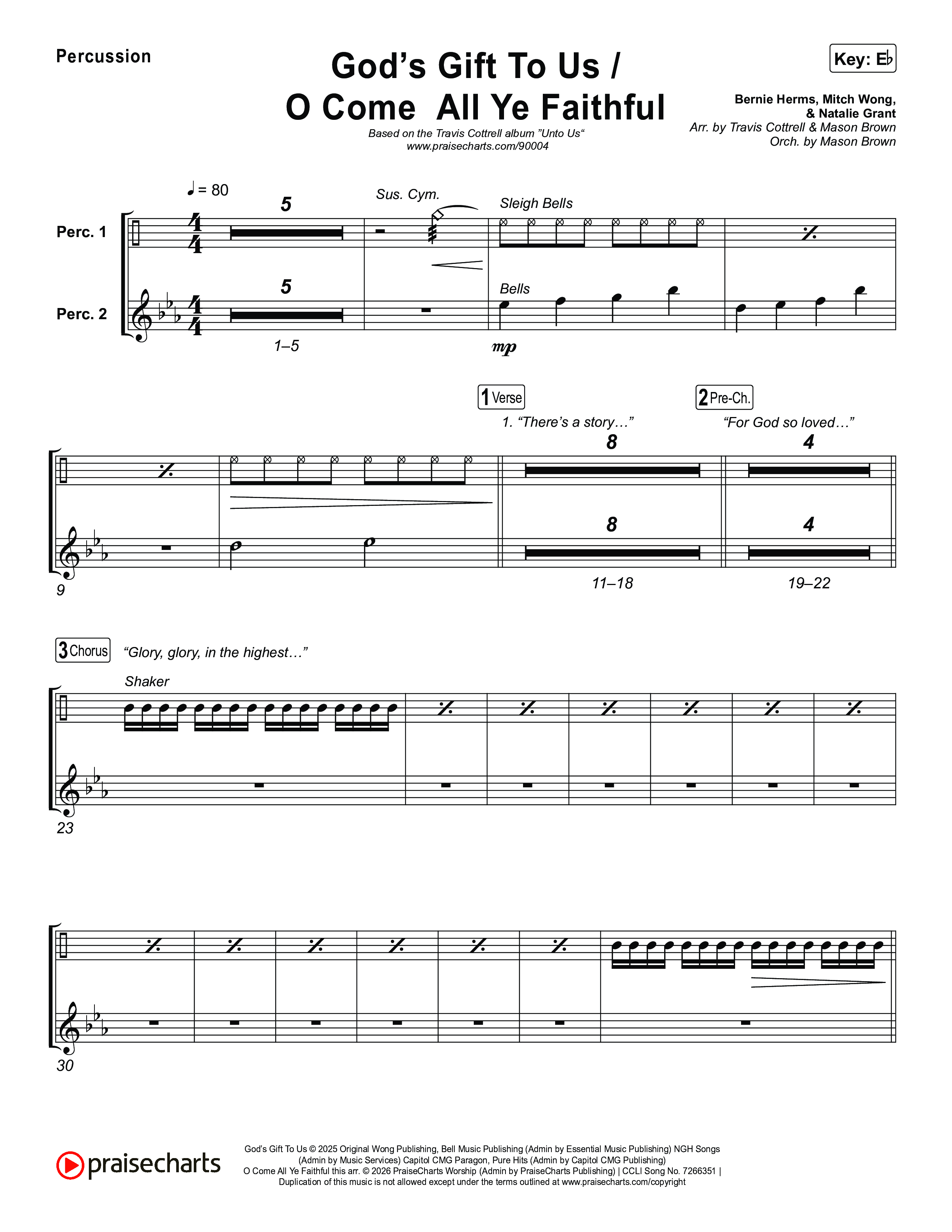 God's Gift To Us / O Come All Ye Faithful (Choral/SATB) Percussion (Cheryl Stark / Arr. Travis Cottrell / Orch. Mason Brown)