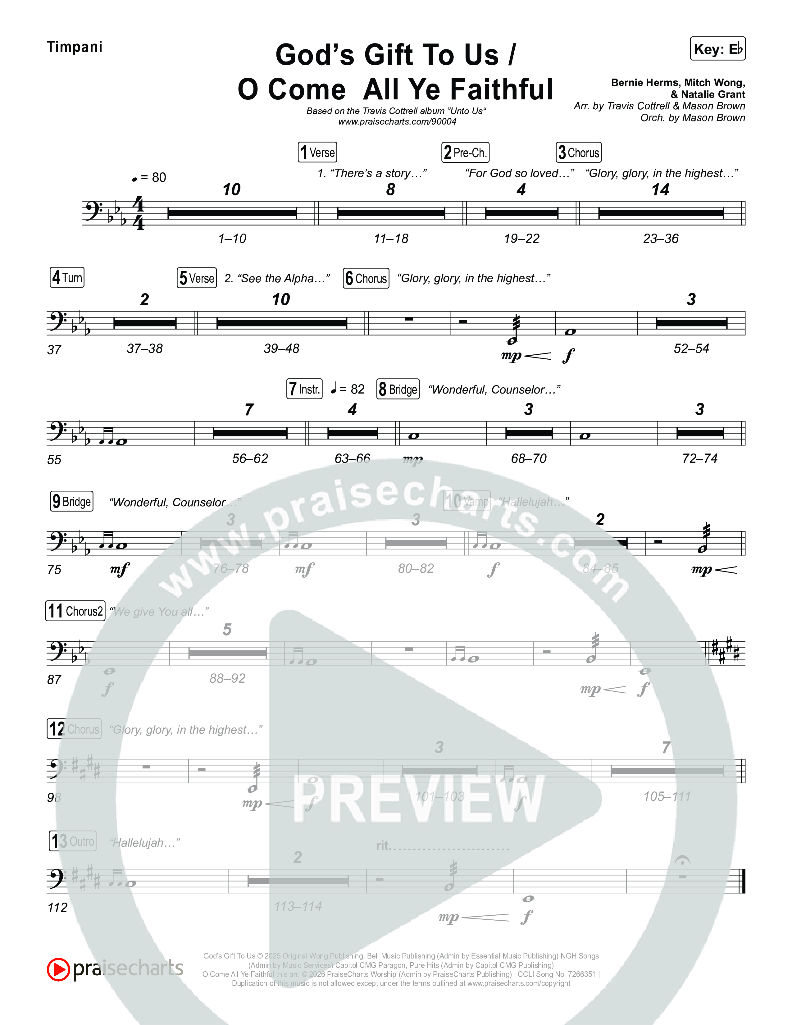 God's Gift To Us / O Come All Ye Faithful (Choral/SATB) Timpani (Cheryl Stark / Arr. Travis Cottrell / Orch. Mason Brown)
