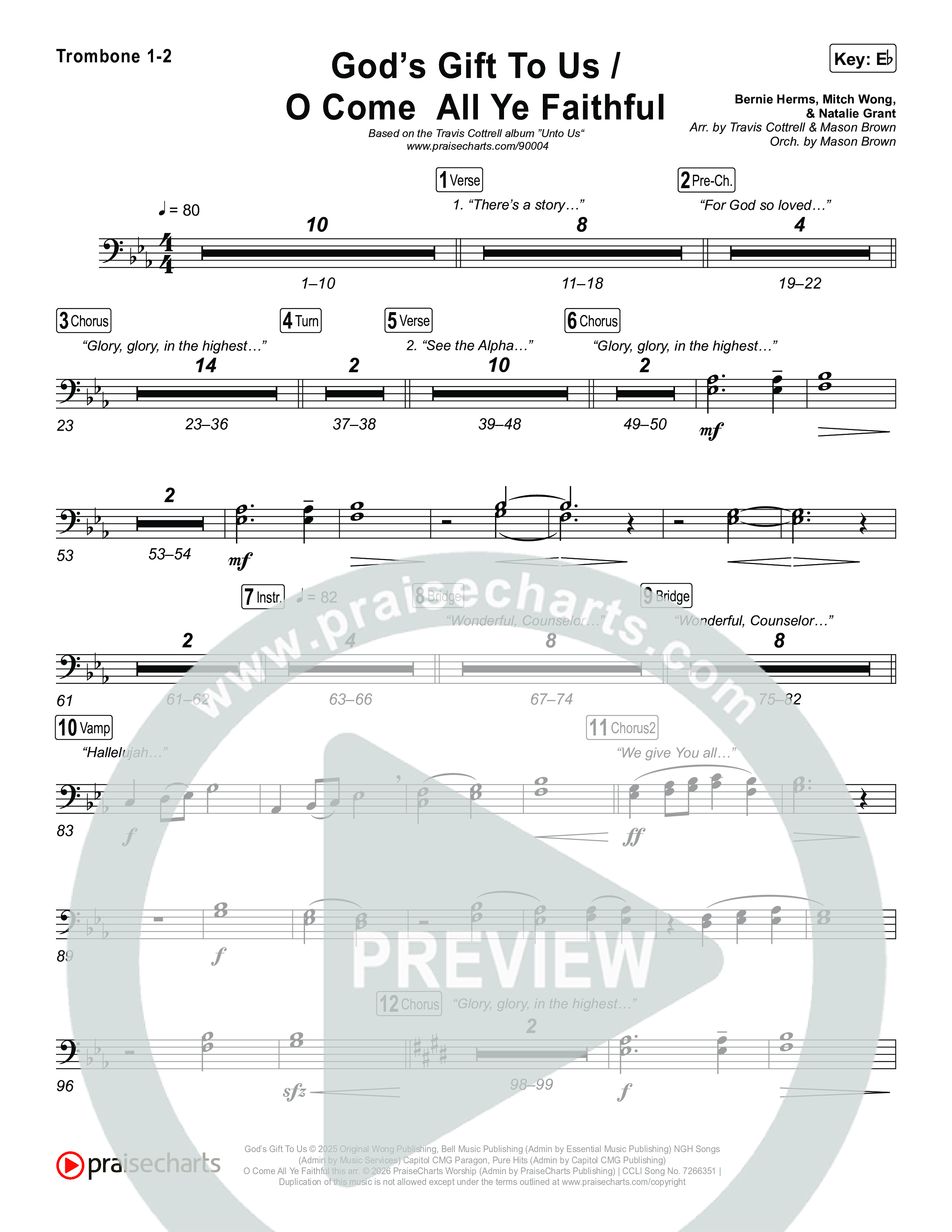 God's Gift To Us / O Come&nbsp;All Ye Faithful (Choral/SATB) Trombone 1,2 (Cheryl Stark / Arr. Travis Cottrell / Orch. Mason Brown)