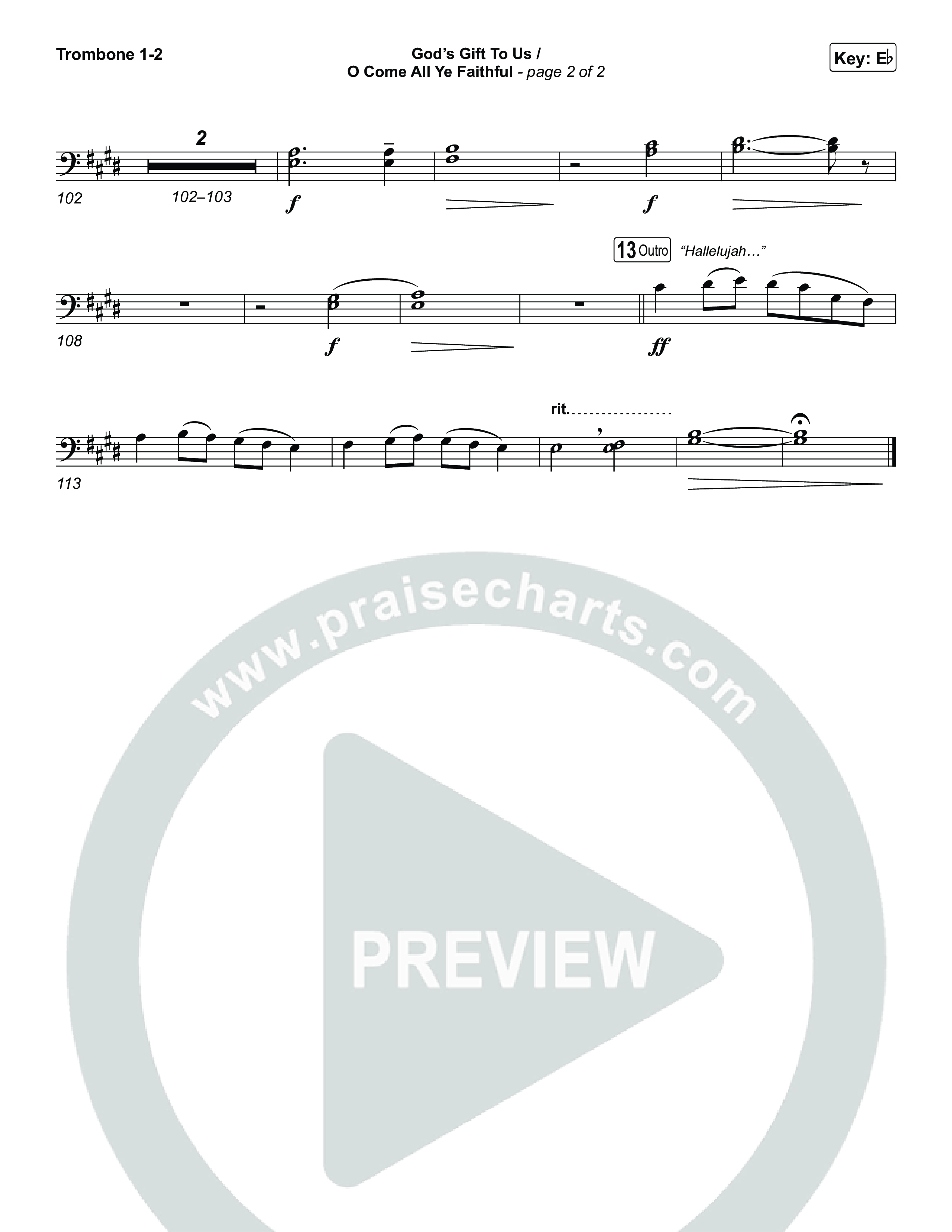 God's Gift To Us / O Come&nbsp;All Ye Faithful (Choral/SATB) Trombone 1,2 (Cheryl Stark / Arr. Travis Cottrell / Orch. Mason Brown)