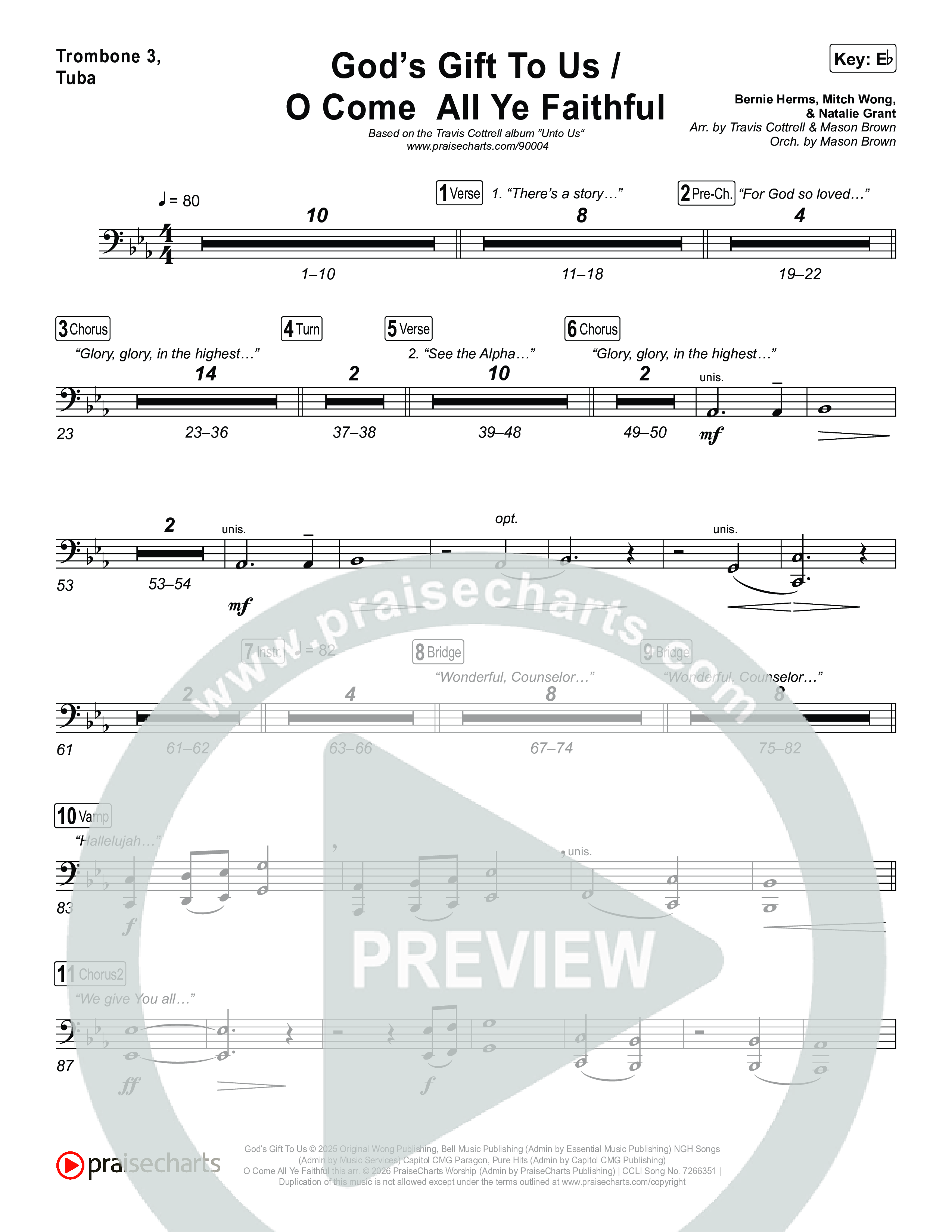 God's Gift To Us / O Come&nbsp;All Ye Faithful (Choral/SATB) Trombone 1,2 (Cheryl Stark / Arr. Travis Cottrell / Orch. Mason Brown)