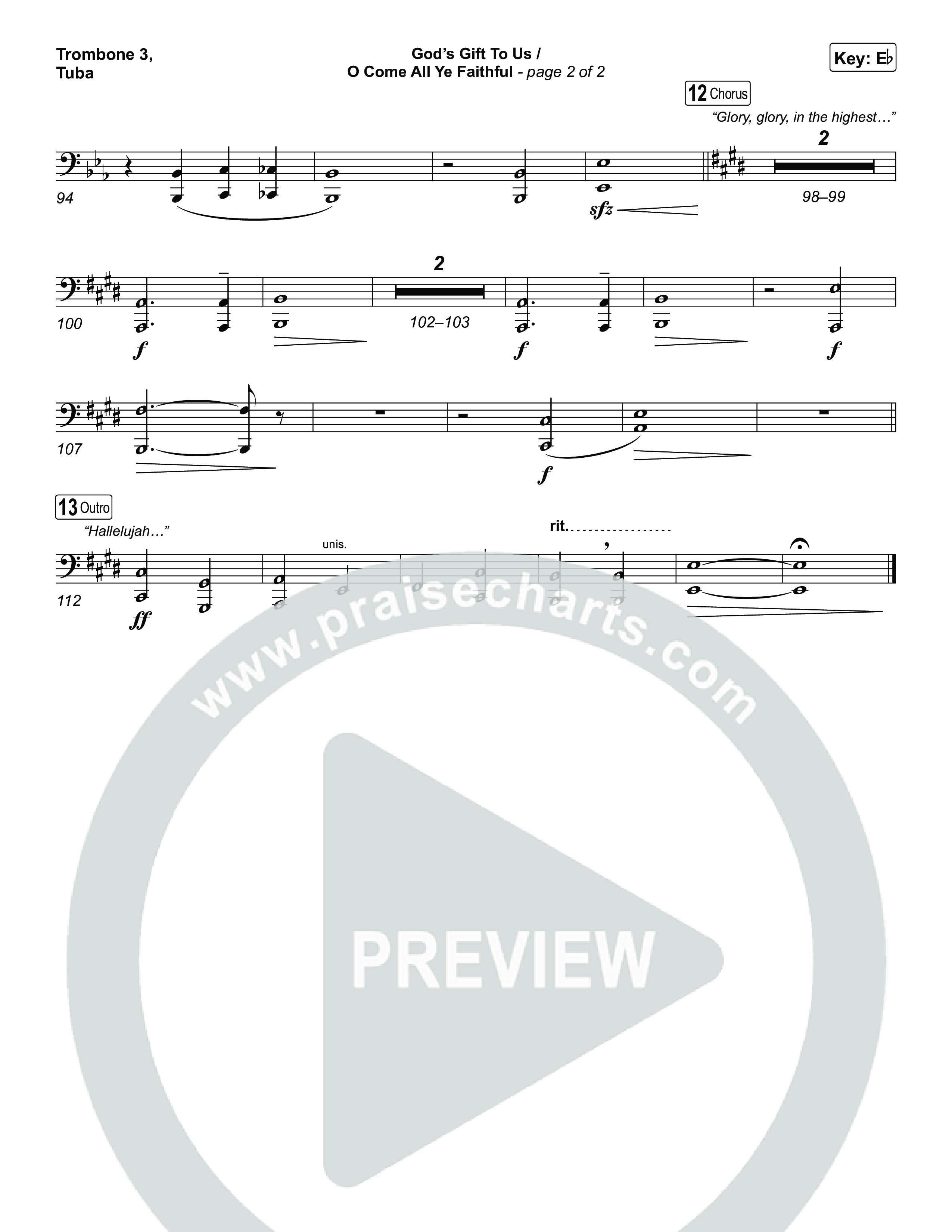 God's Gift To Us / O Come All Ye Faithful (Choral/SATB) Trombone 3/Tuba (Cheryl Stark / Arr. Travis Cottrell / Orch. Mason Brown)