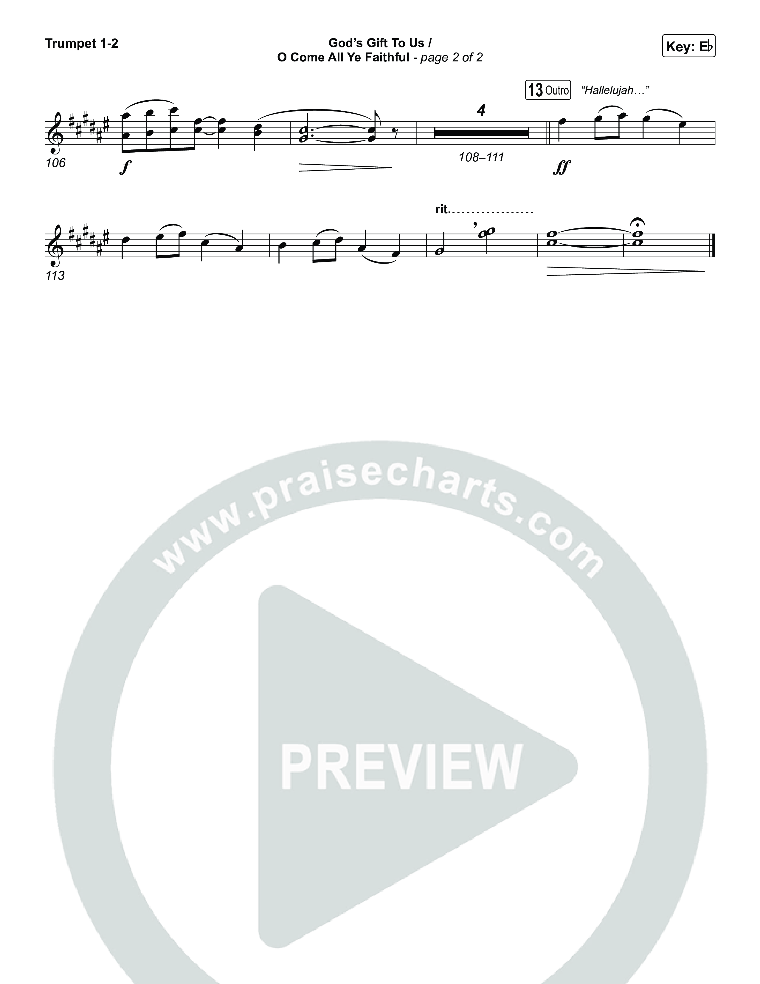 God's Gift To Us / O Come&nbsp;All Ye Faithful (Choral/SATB) Trumpet 1,2 (Cheryl Stark / Arr. Travis Cottrell / Orch. Mason Brown)