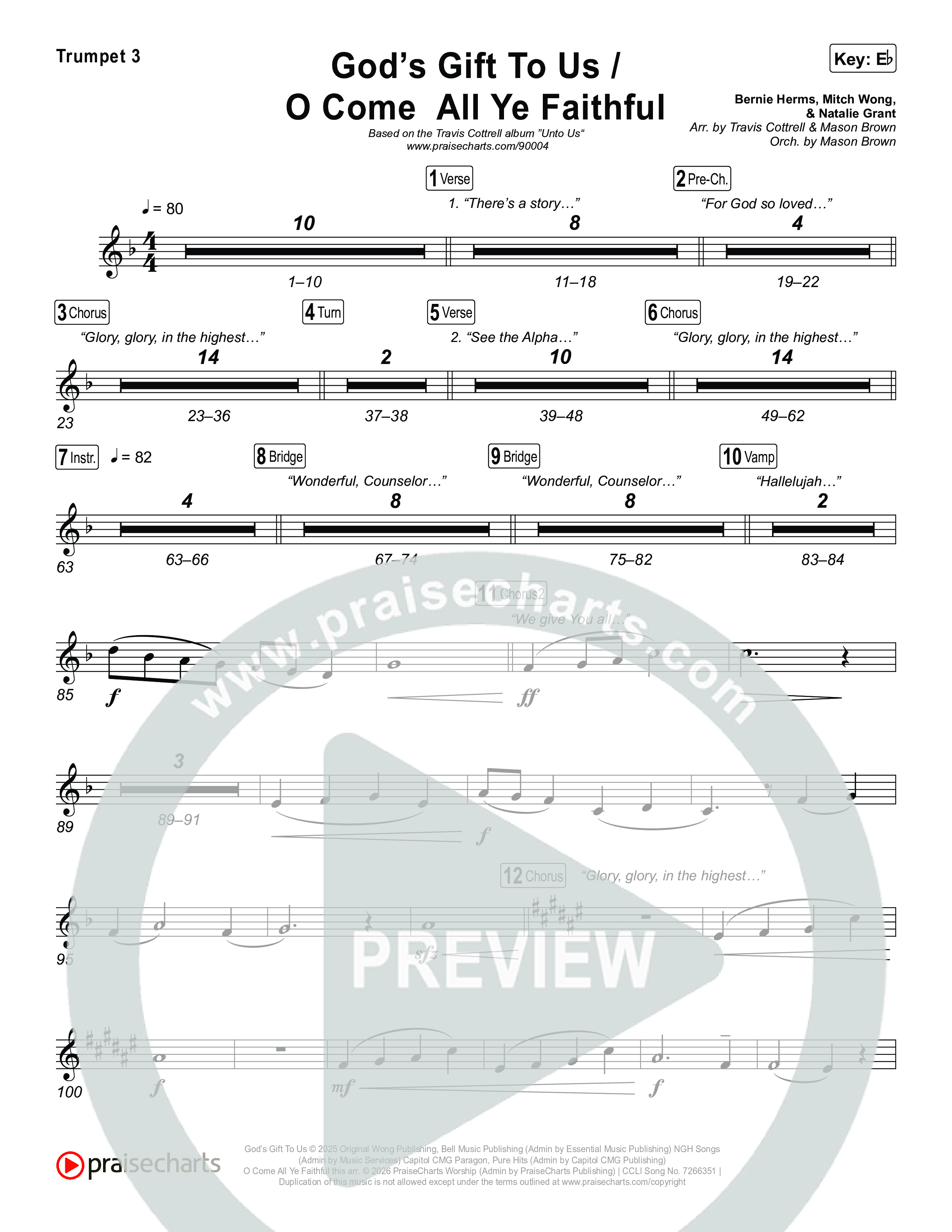 God's Gift To Us / O Come&nbsp;All Ye Faithful (Choral/SATB) Trumpet 1,2 (Cheryl Stark / Arr. Travis Cottrell / Orch. Mason Brown)