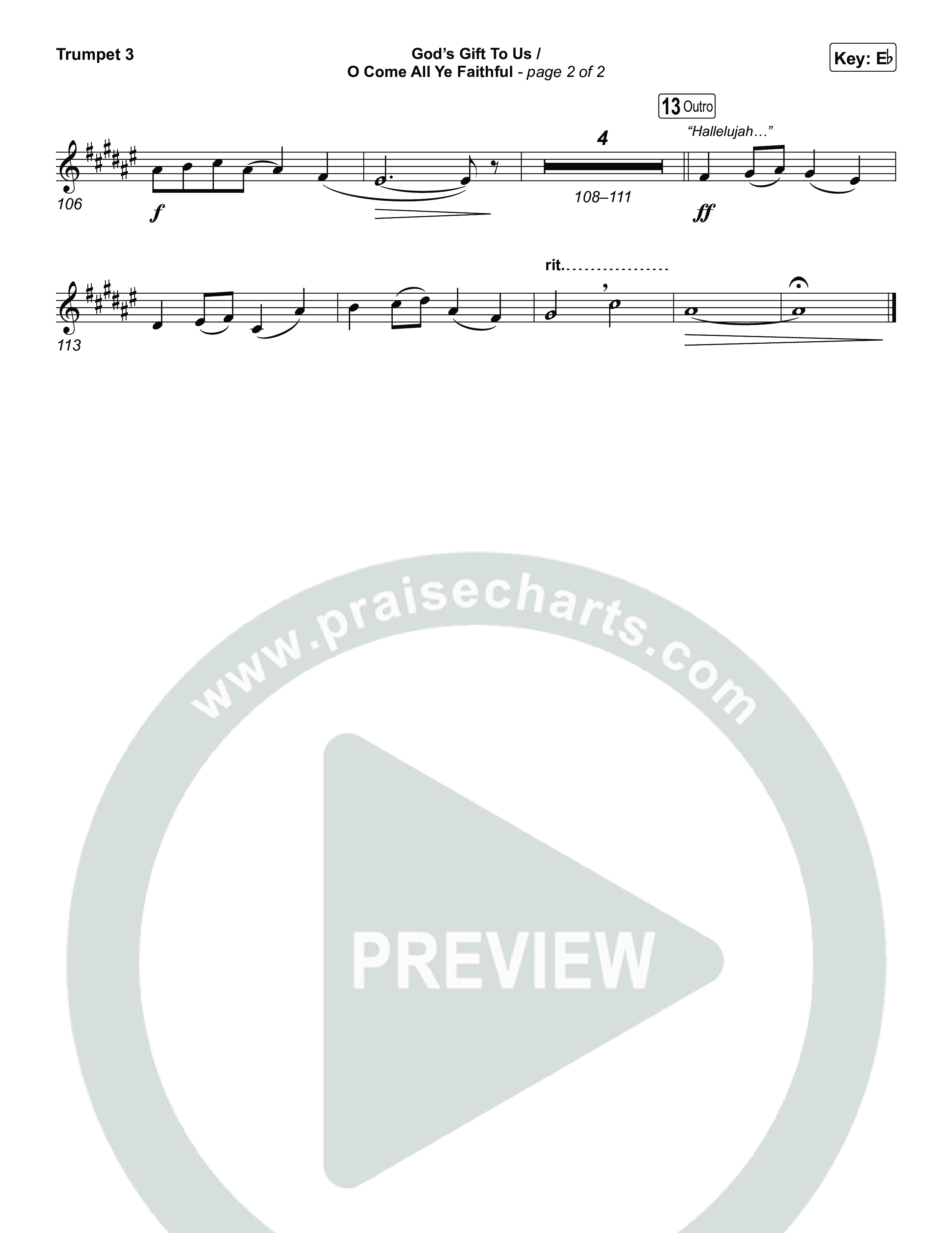 God's Gift To Us / O Come All Ye Faithful (Choral/SATB) Trumpet 3 (Cheryl Stark / Arr. Travis Cottrell / Orch. Mason Brown)