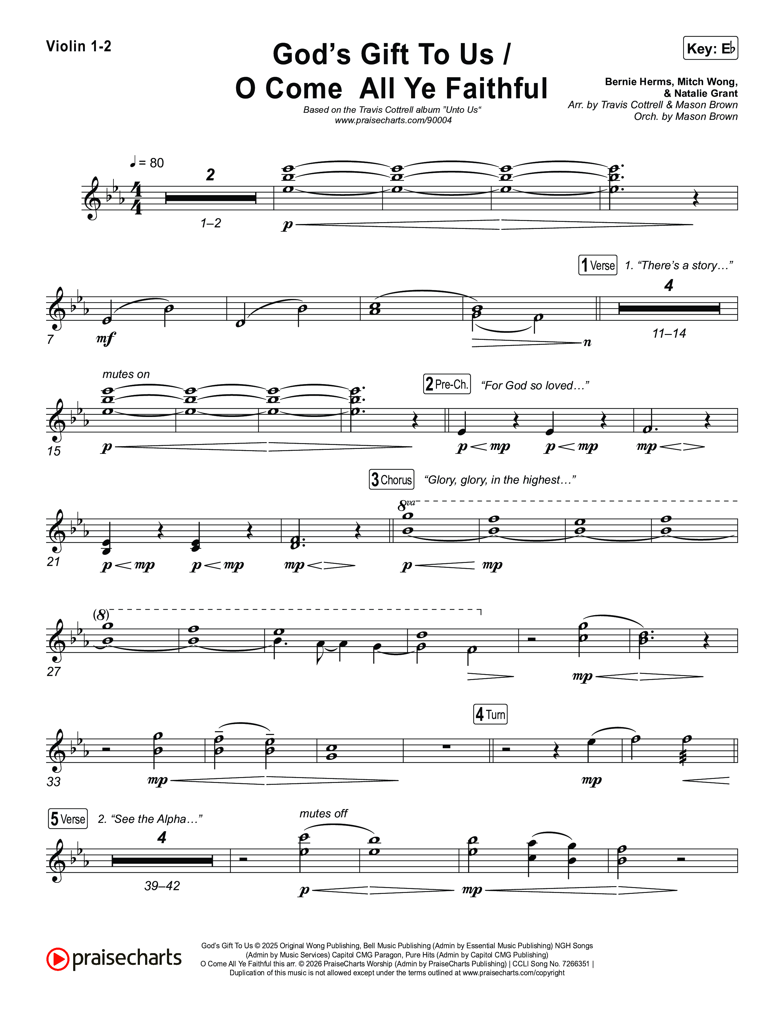 God's Gift To Us / O Come All Ye Faithful (Choral/SATB) Violin 1,2 (Cheryl Stark / Arr. Travis Cottrell / Orch. Mason Brown)