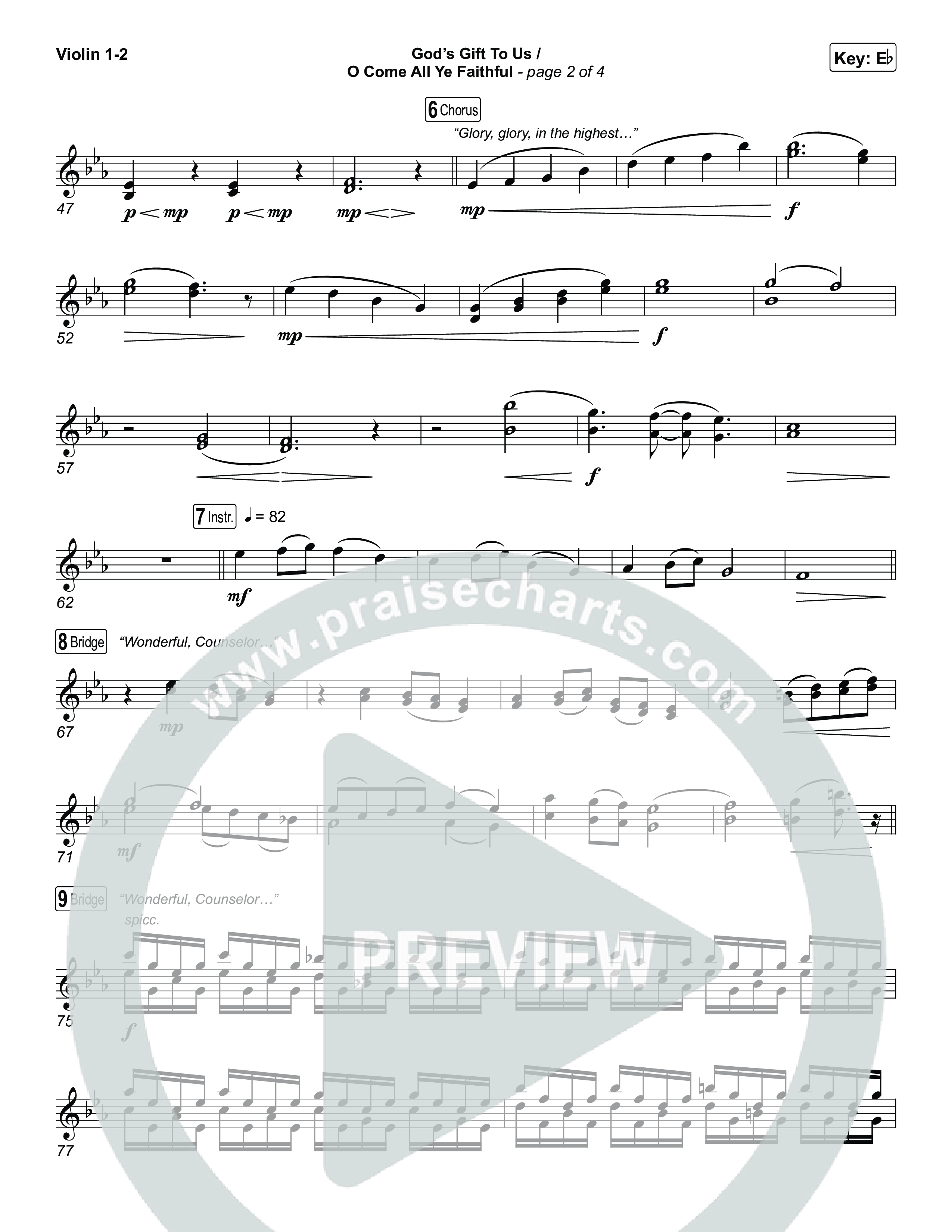 God's Gift To Us / O Come All Ye Faithful (Choral/SATB) Violin 1,2 (Cheryl Stark / Arr. Travis Cottrell / Orch. Mason Brown)