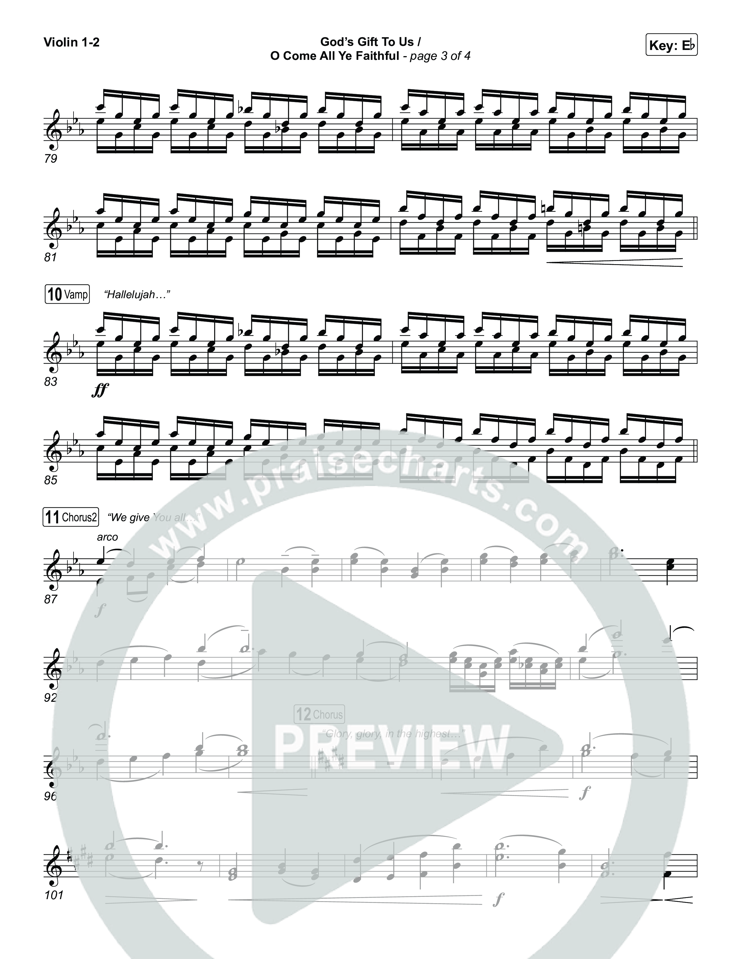God's Gift To Us / O Come All Ye Faithful (Choral/SATB) Violin 1,2 (Cheryl Stark / Arr. Travis Cottrell / Orch. Mason Brown)