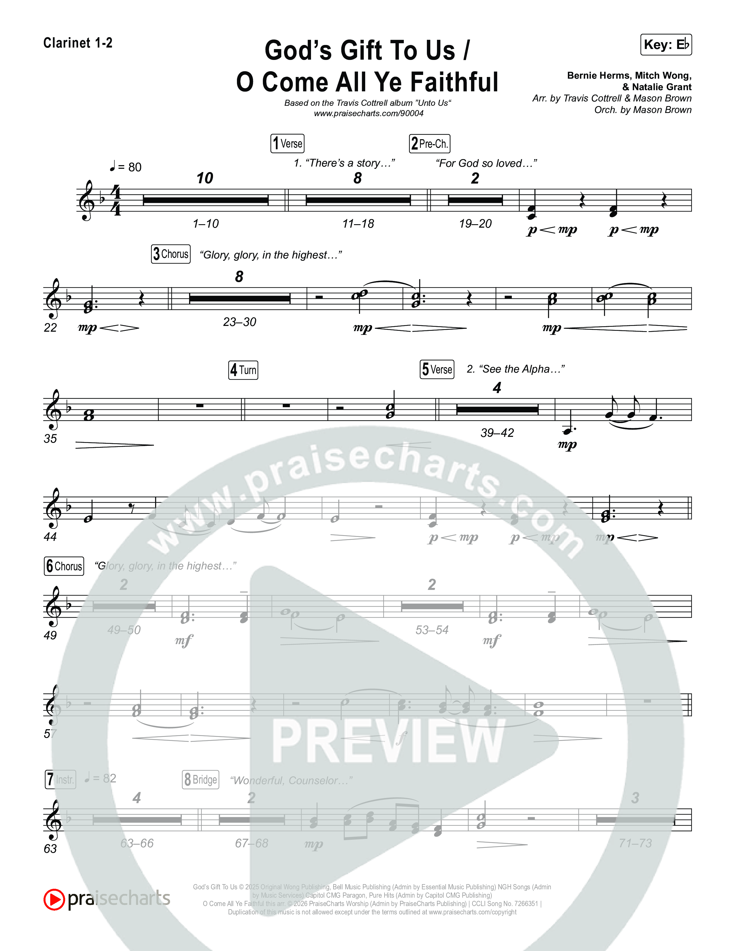 God's Gift To Us / O Come&nbsp;All Ye Faithful (Choral/SATB) Clarinet 1,2 (Cheryl Stark / Arr. Travis Cottrell / Orch. Mason Brown)