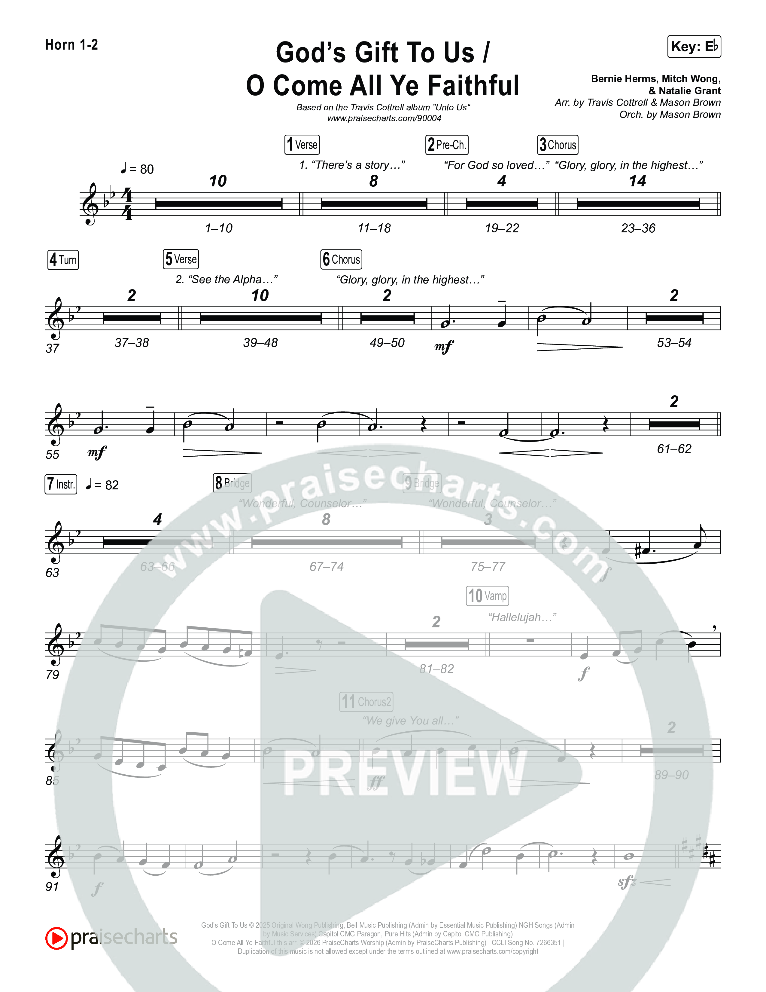 God's Gift To Us / O Come&nbsp;All Ye Faithful (Choral/SATB) French Horn 1,2 (Cheryl Stark / Arr. Travis Cottrell / Orch. Mason Brown)