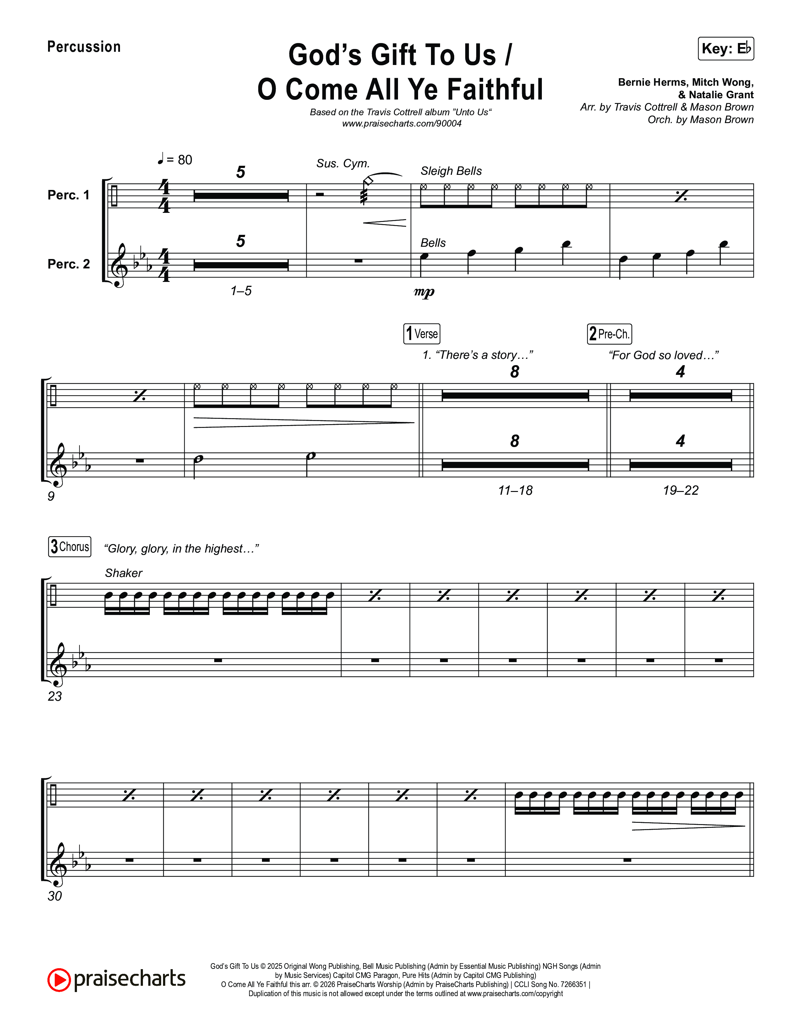 God's Gift To Us / O Come&nbsp;All Ye Faithful (Choral/SATB) Percussion (Cheryl Stark / Arr. Travis Cottrell / Orch. Mason Brown)
