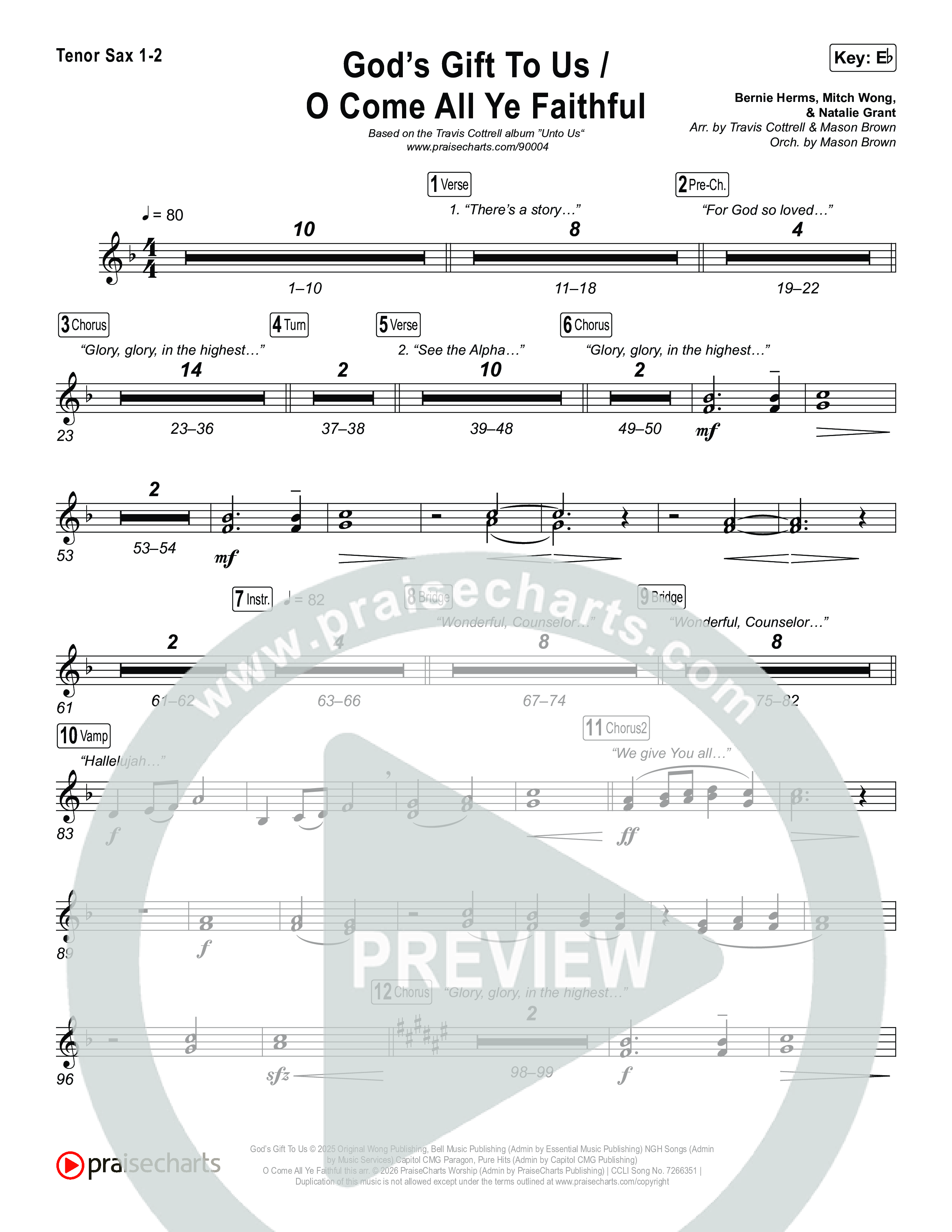 God's Gift To Us / O Come&nbsp;All Ye Faithful (Choral/SATB) Tenor Sax 1,2 (Cheryl Stark / Arr. Travis Cottrell / Orch. Mason Brown)