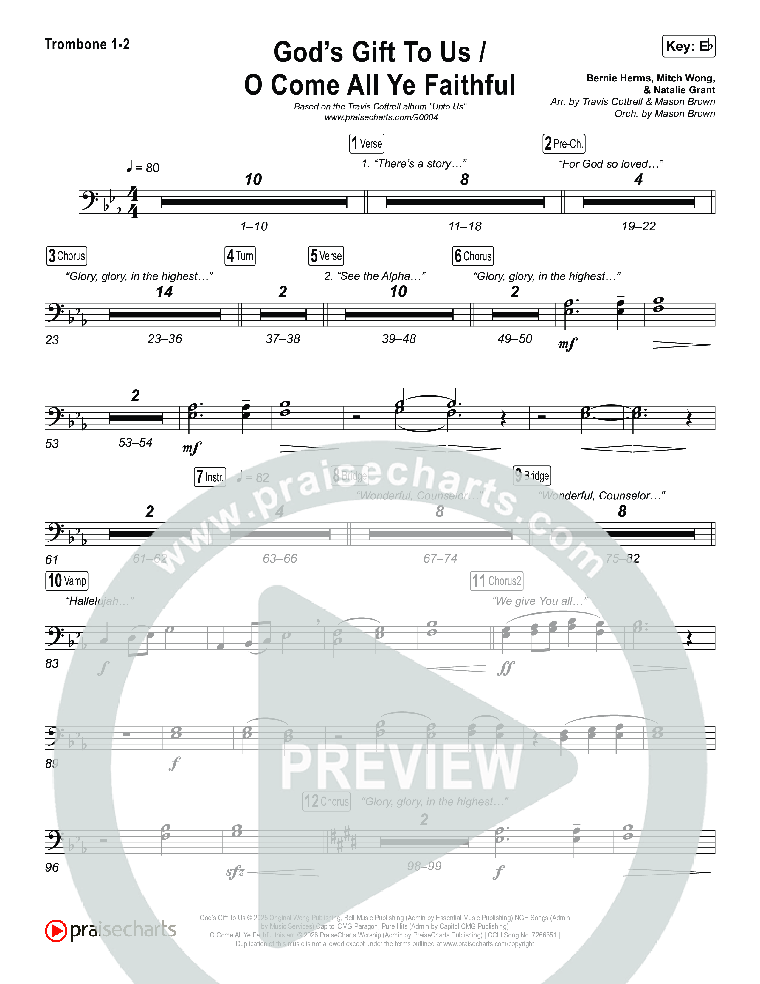 God's Gift To Us / O Come&nbsp;All Ye Faithful (Choral/SATB) Trombone 1,2 (Cheryl Stark / Arr. Travis Cottrell / Orch. Mason Brown)