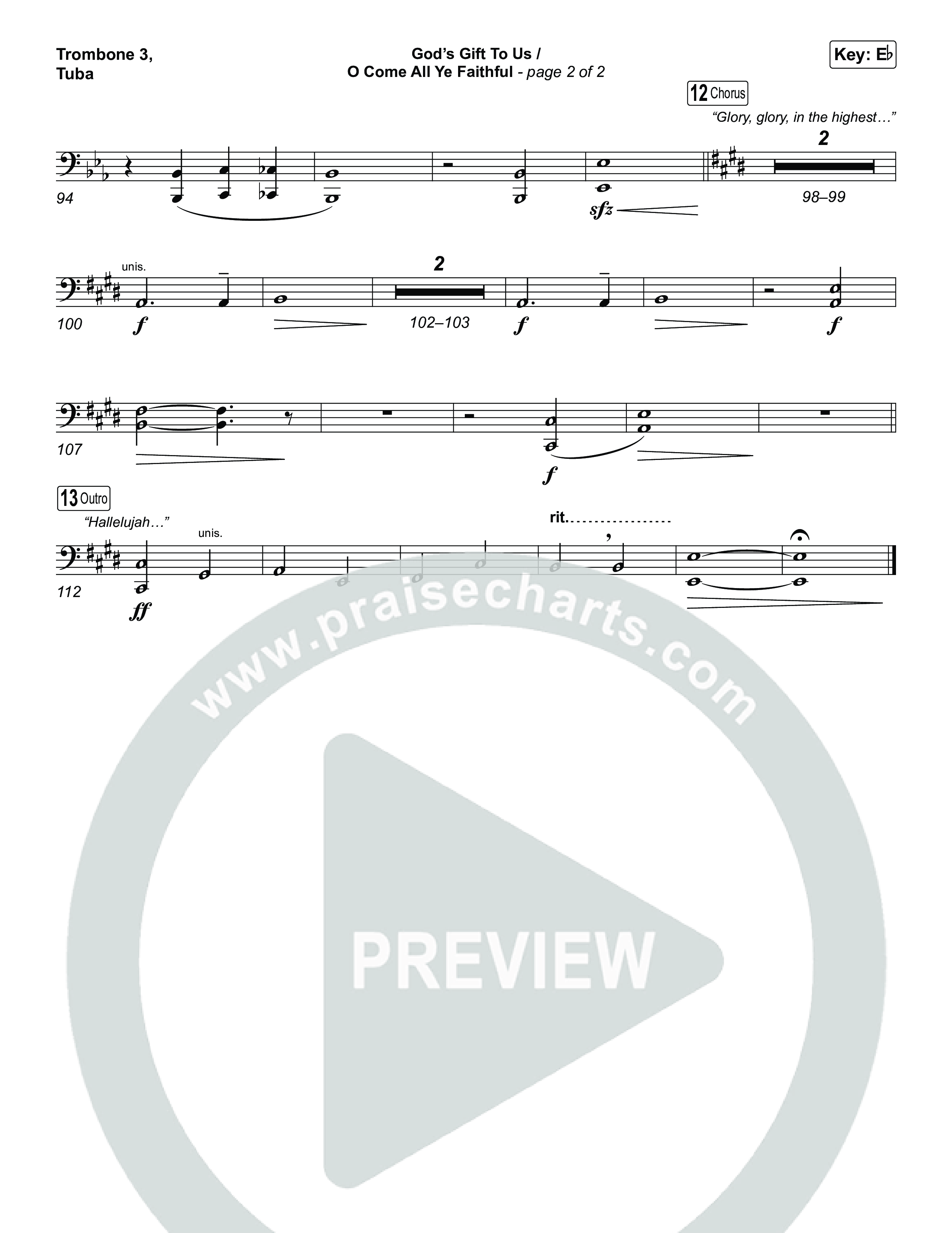 God's Gift To Us / O Come&nbsp;All Ye Faithful (Choral/SATB) Trombone 3/Tuba (Cheryl Stark / Arr. Travis Cottrell / Orch. Mason Brown)