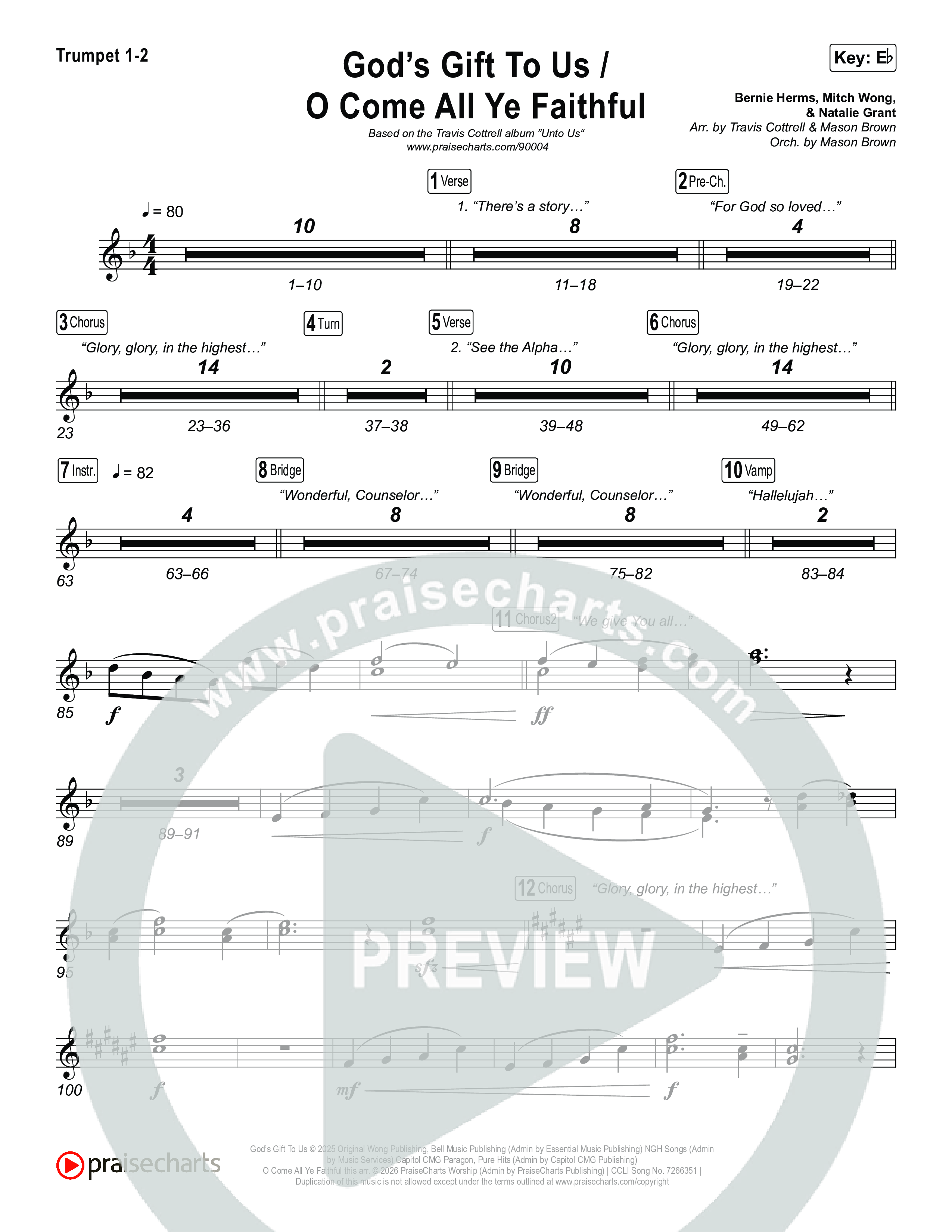 God's Gift To Us / O Come&nbsp;All Ye Faithful (Choral/SATB) Trumpet 1,2 (Cheryl Stark / Arr. Travis Cottrell / Orch. Mason Brown)