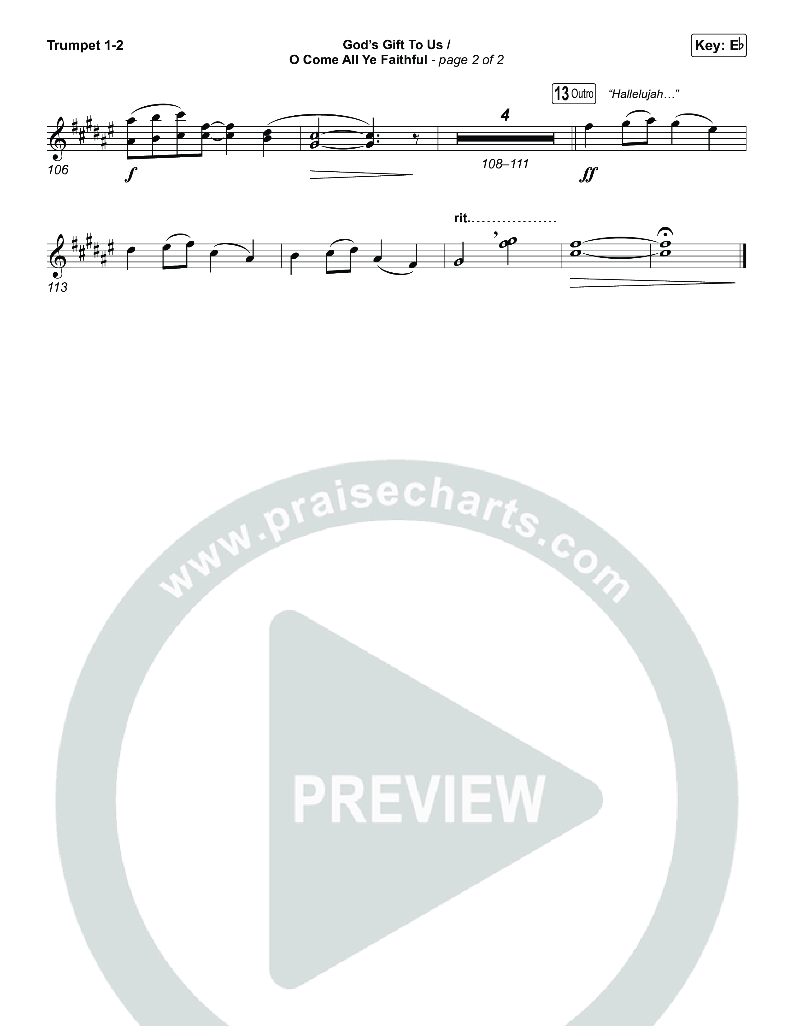 God's Gift To Us / O Come&nbsp;All Ye Faithful (Choral/SATB) Trumpet 1,2 (Cheryl Stark / Arr. Travis Cottrell / Orch. Mason Brown)
