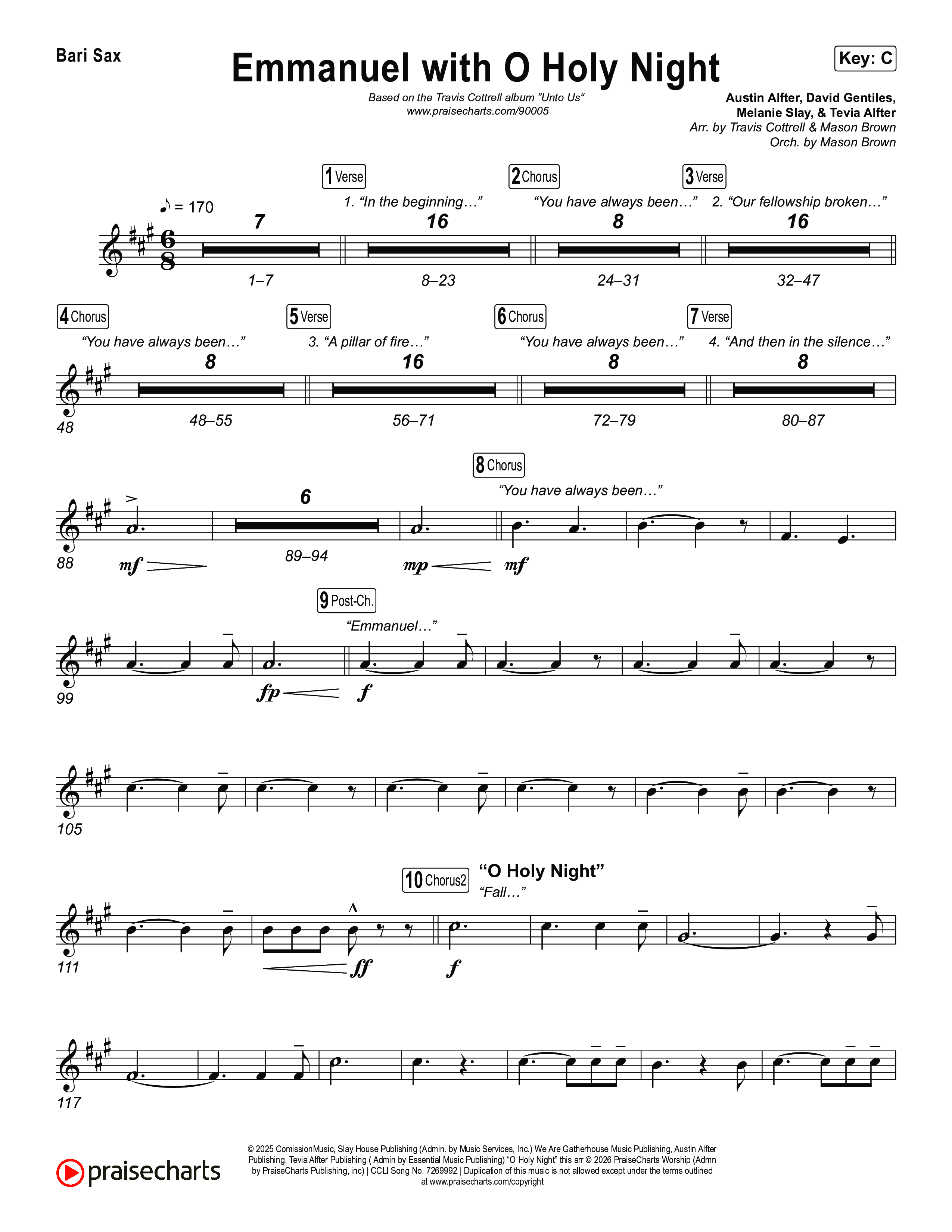 Emmanuel / O Holy Night (Choral/SATB) Bari Sax (Travis Cottrell / Brooke Voland / Arr. Mason Brown)