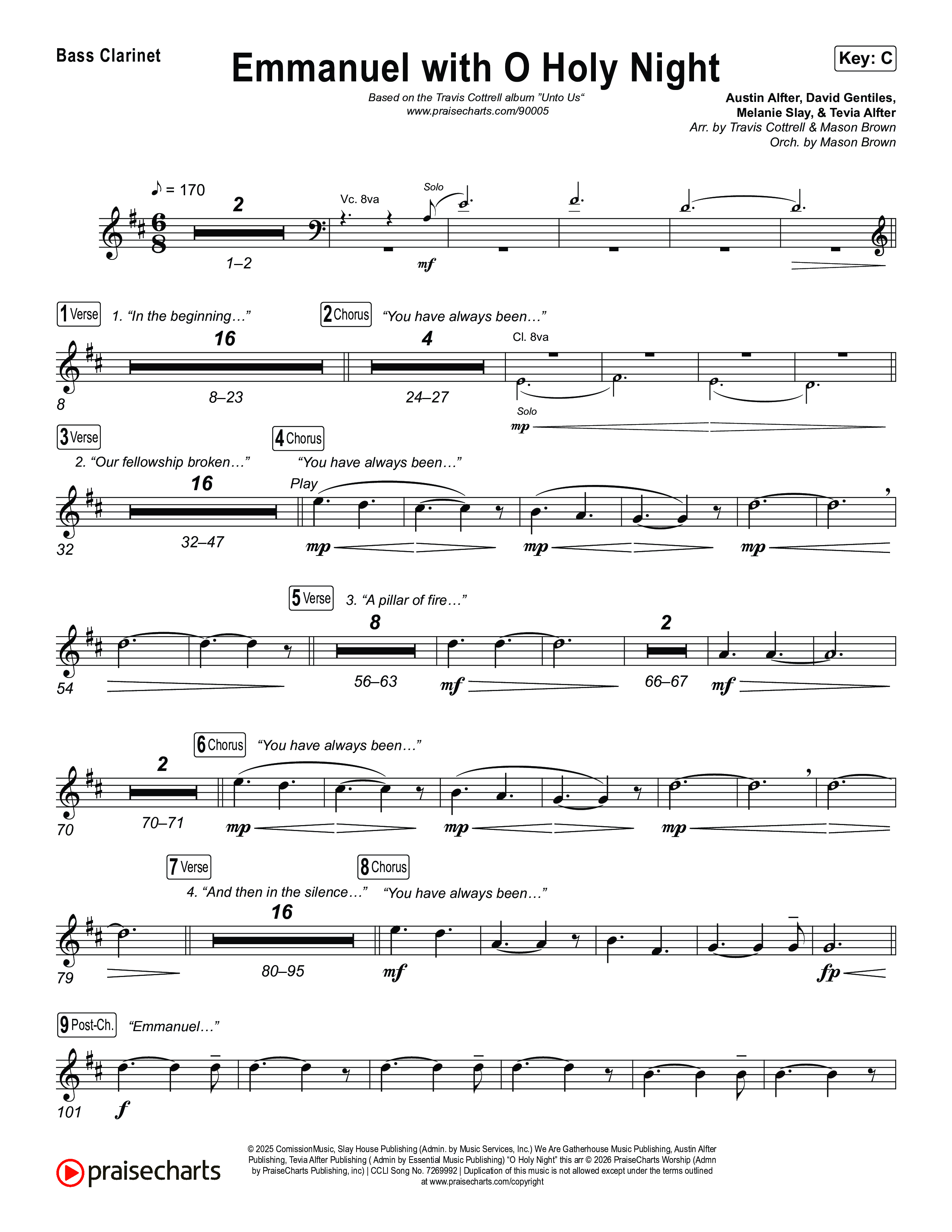 Emmanuel / O Holy Night (Choral/SATB) Bass Clarinet (Travis Cottrell / Brooke Voland / Arr. Mason Brown)