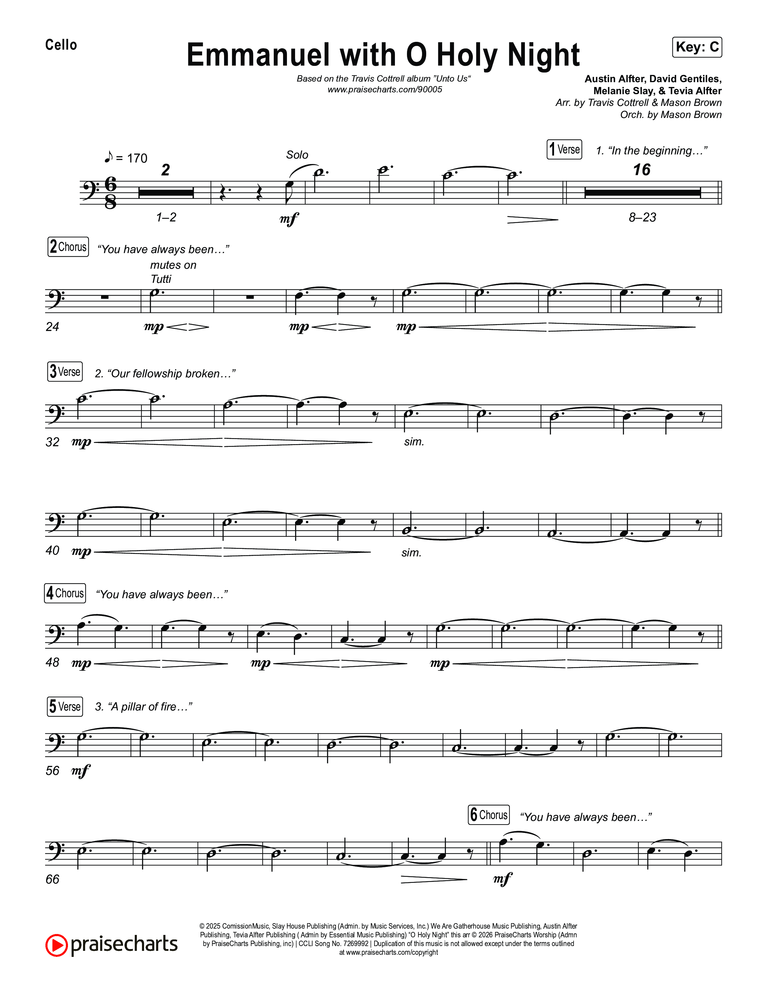 Emmanuel / O Holy Night (Choral/SATB) Cello (Travis Cottrell / Brooke Voland / Arr. Mason Brown)