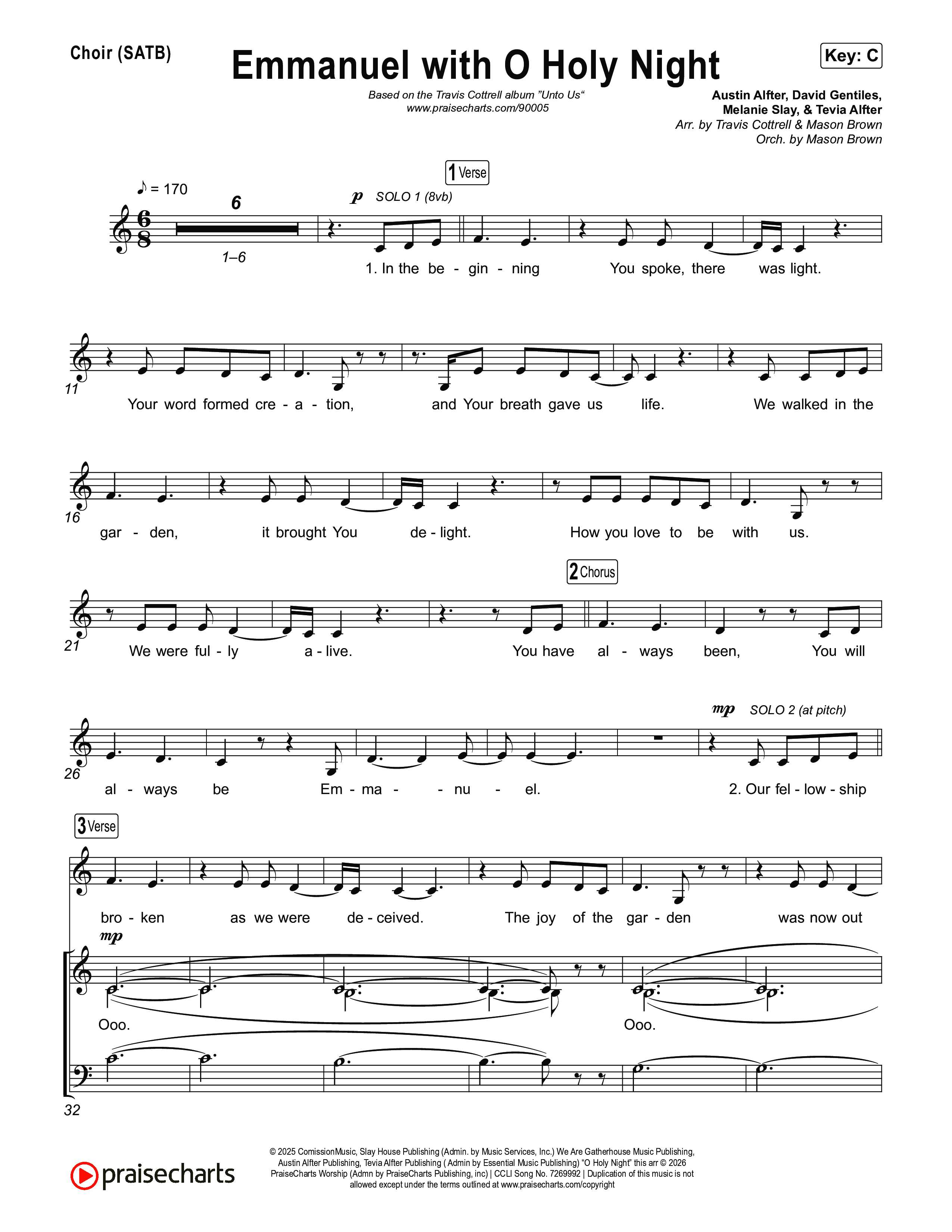 Emmanuel / O Holy Night (Choral/SATB) Choir Sheet (SATB) (Travis Cottrell / Brooke Voland / Arr. Mason Brown)