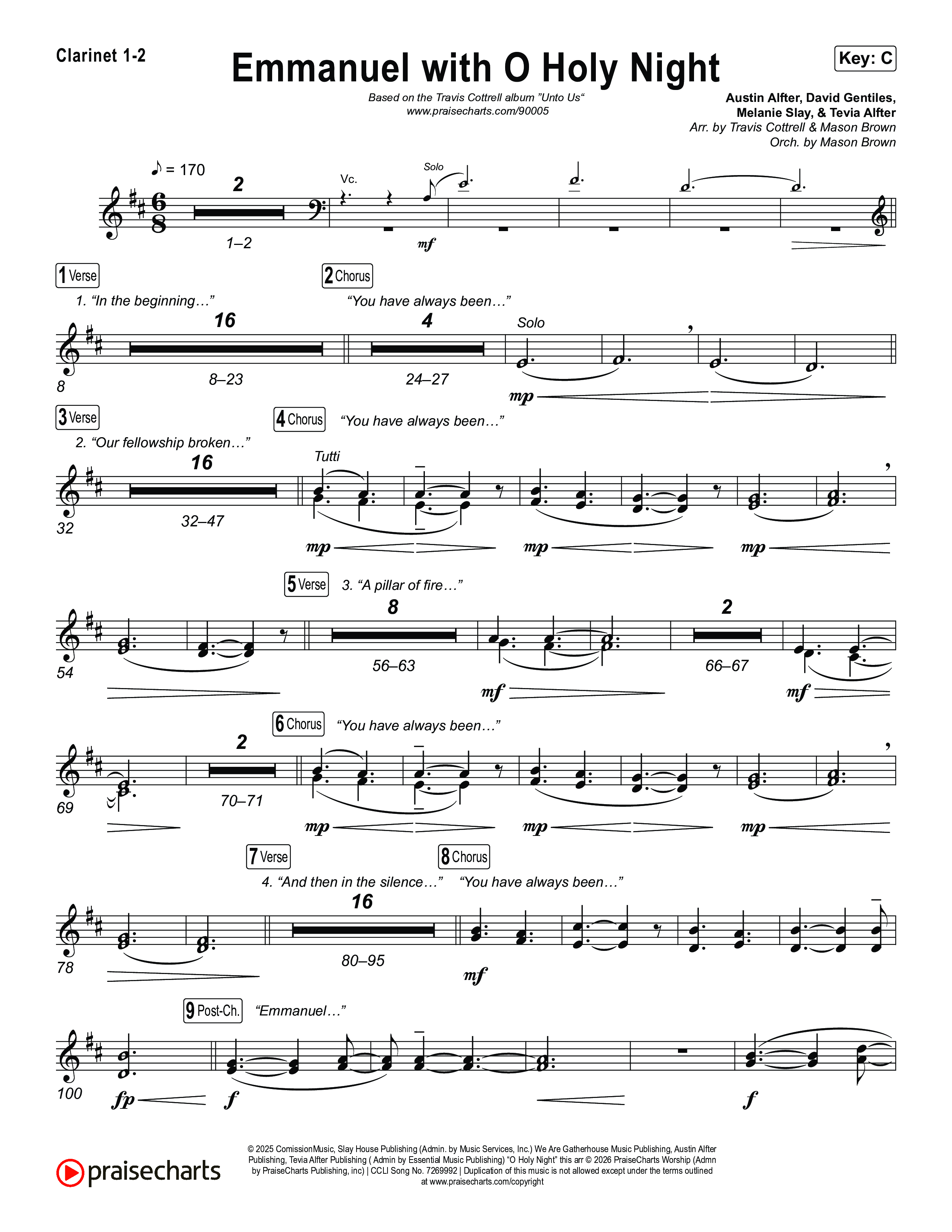 Emmanuel / O Holy Night (Choral/SATB) Clarinet 1,2 (Travis Cottrell / Brooke Voland / Arr. Mason Brown)