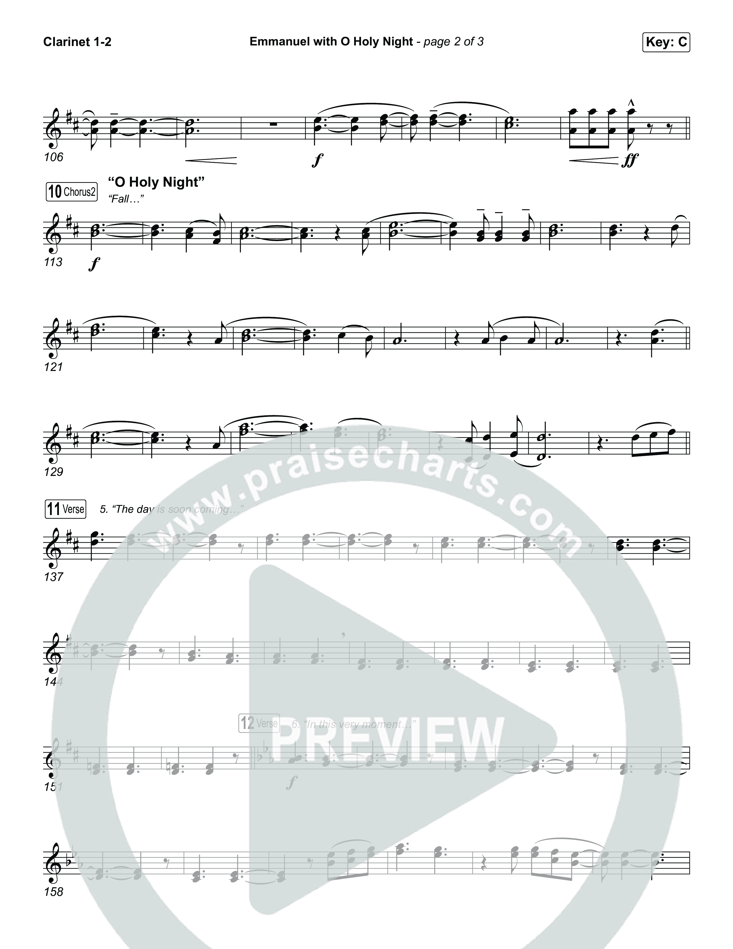 Emmanuel / O Holy Night (Choral/SATB) Clarinet 1,2 (Travis Cottrell / Brooke Voland / Arr. Mason Brown)
