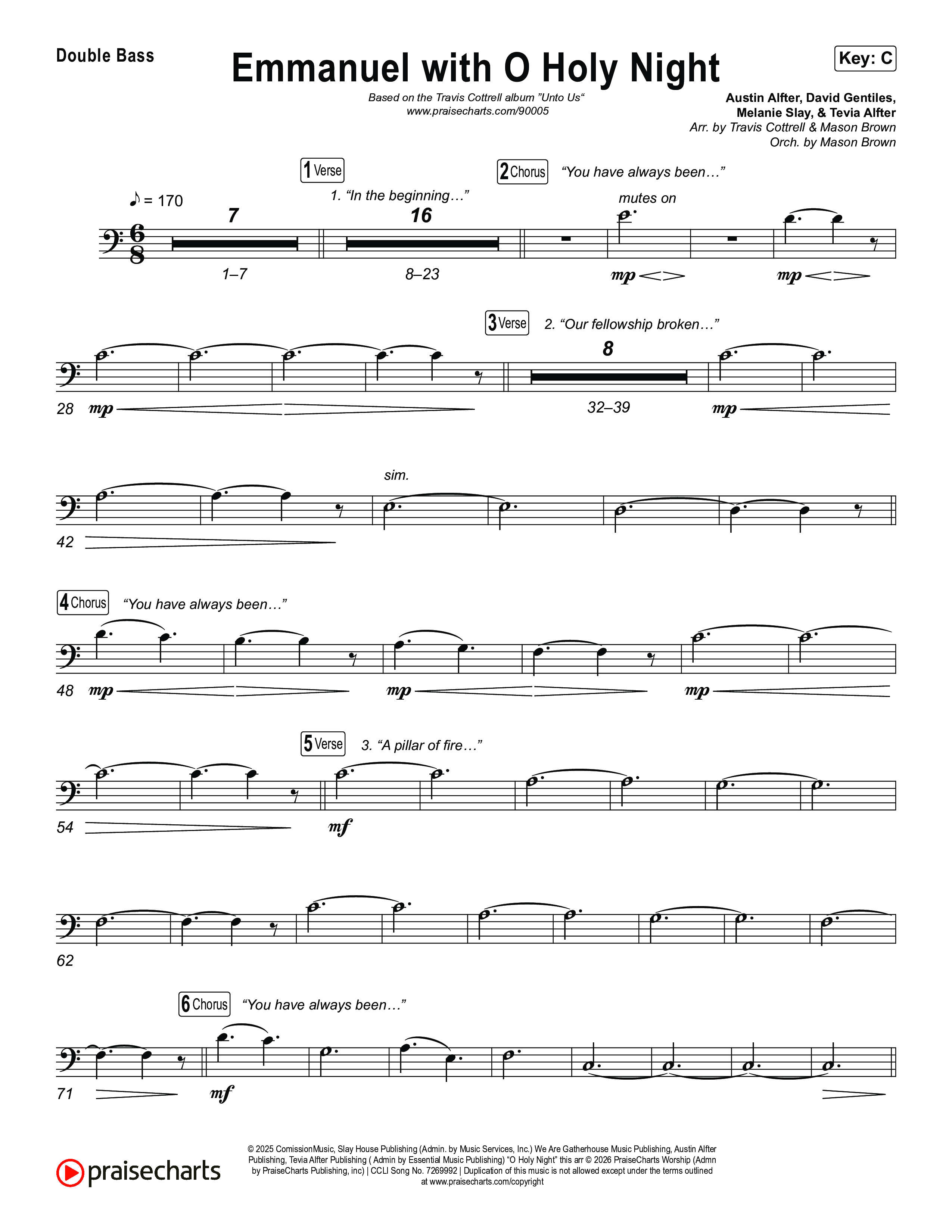 Emmanuel / O Holy Night (Choral/SATB) String Bass (Travis Cottrell / Brooke Voland / Arr. Mason Brown)