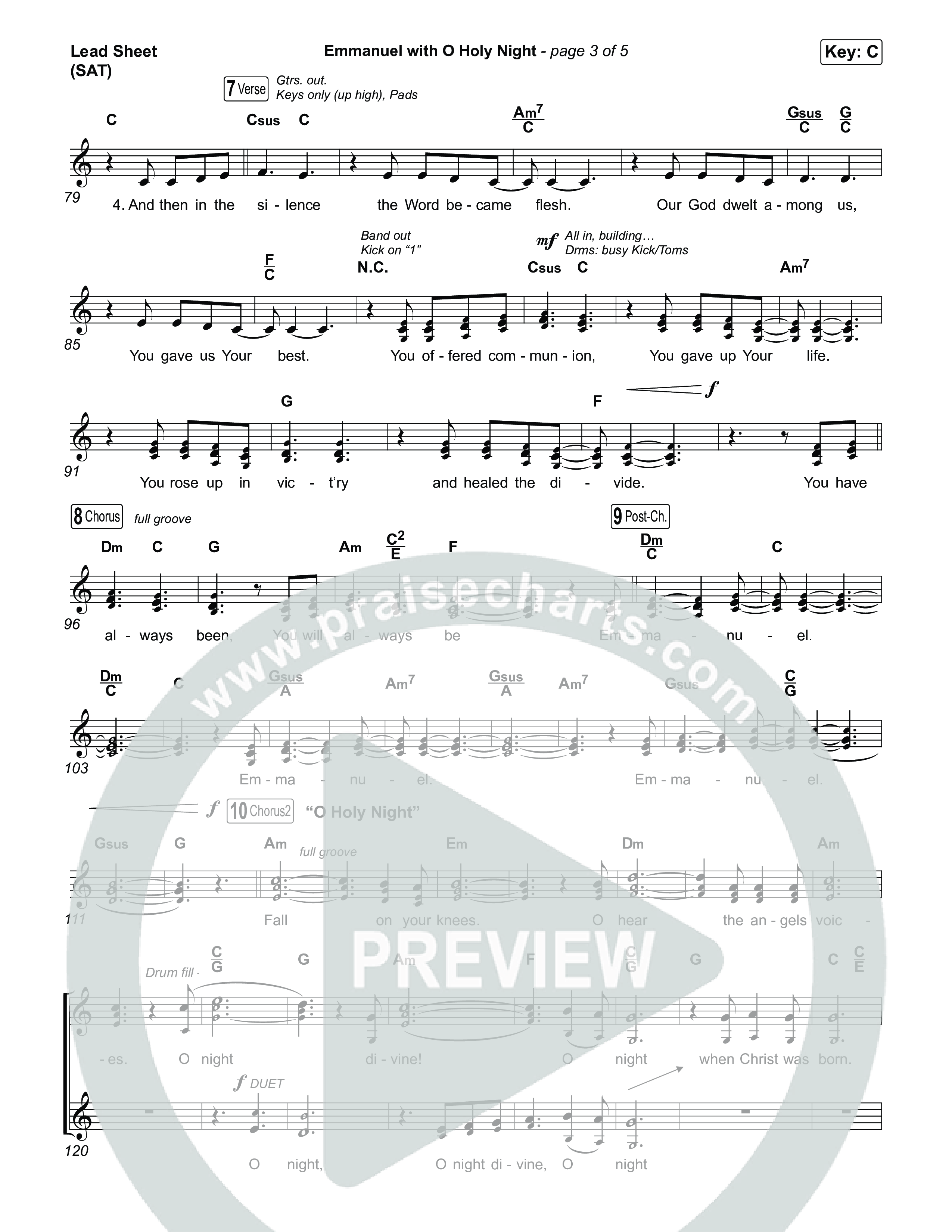 Emmanuel / O Holy Night (Choral/SATB) Lead Sheet (SAT) (Travis Cottrell / Brooke Voland / Arr. Mason Brown)