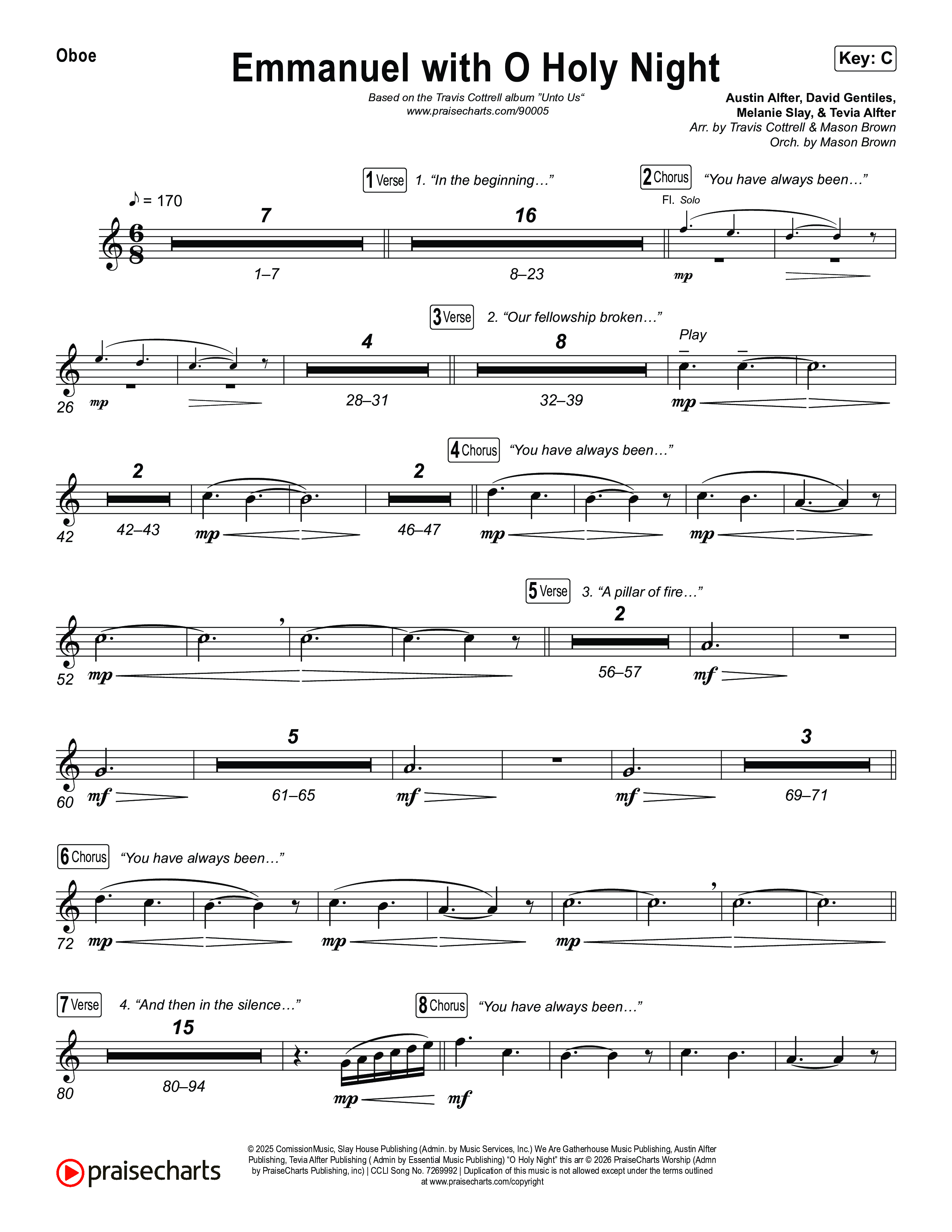 Emmanuel / O Holy Night (Choral/SATB) Oboe (Travis Cottrell / Brooke Voland / Arr. Mason Brown)